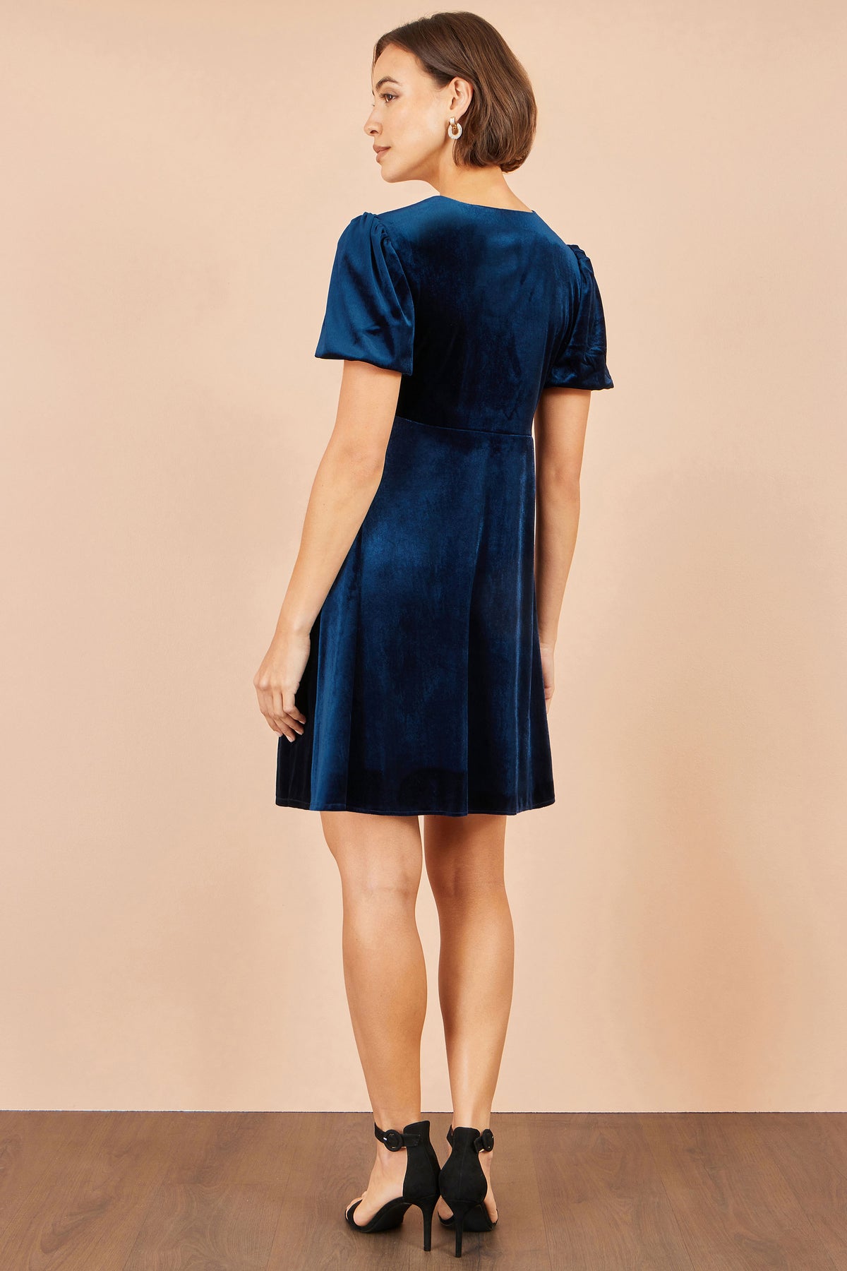 Yumi Navy Velvet Skater Dress With Dimante Bow Detail Dress Party Yumi