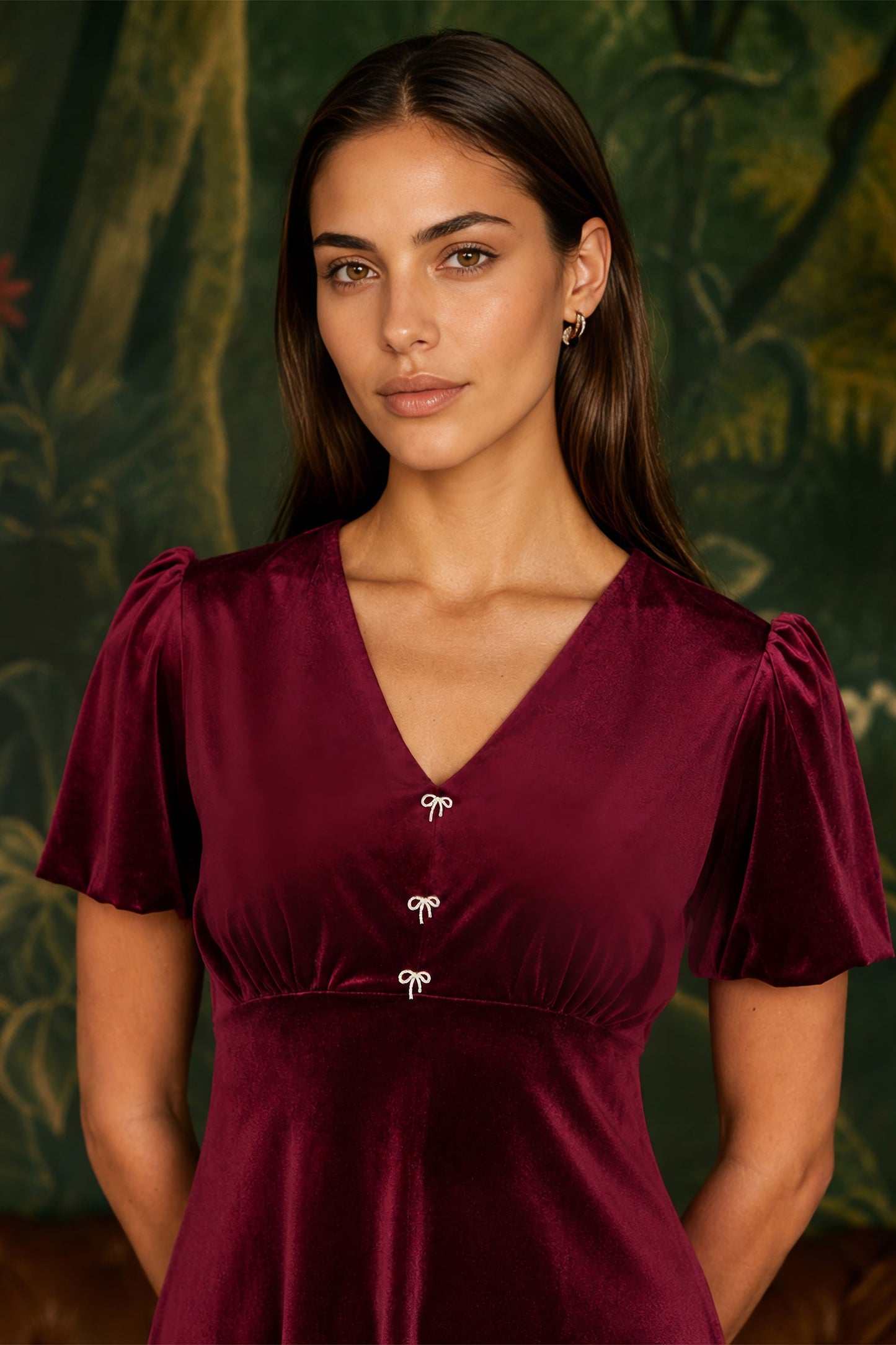 Yumi Burgundy Velvet Skater Dress With Dimante Bow Detail Dress Party Yumi