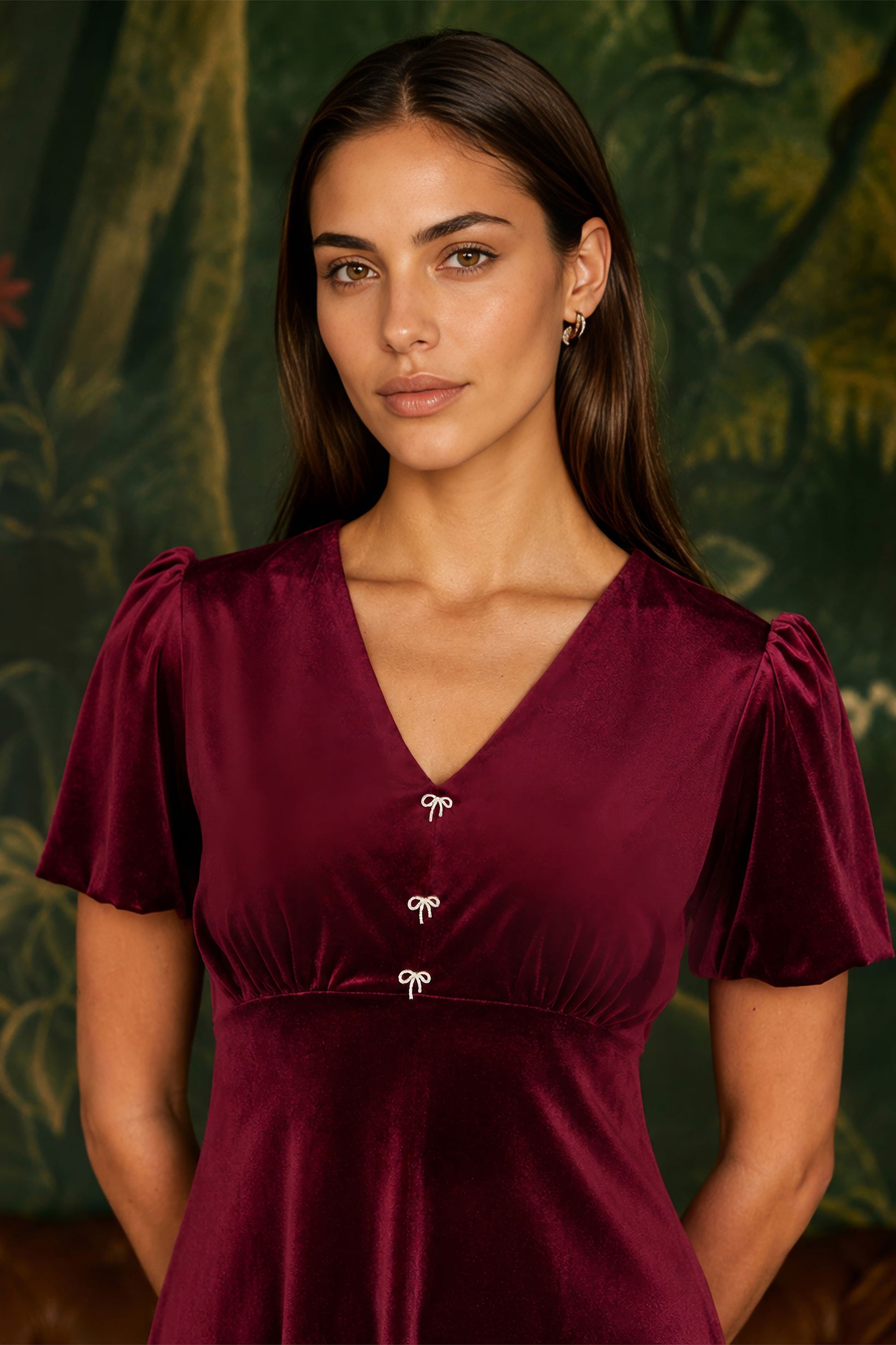 Yumi Burgundy Velvet Skater Dress With Dimante Bow Detail Dress Party Yumi
