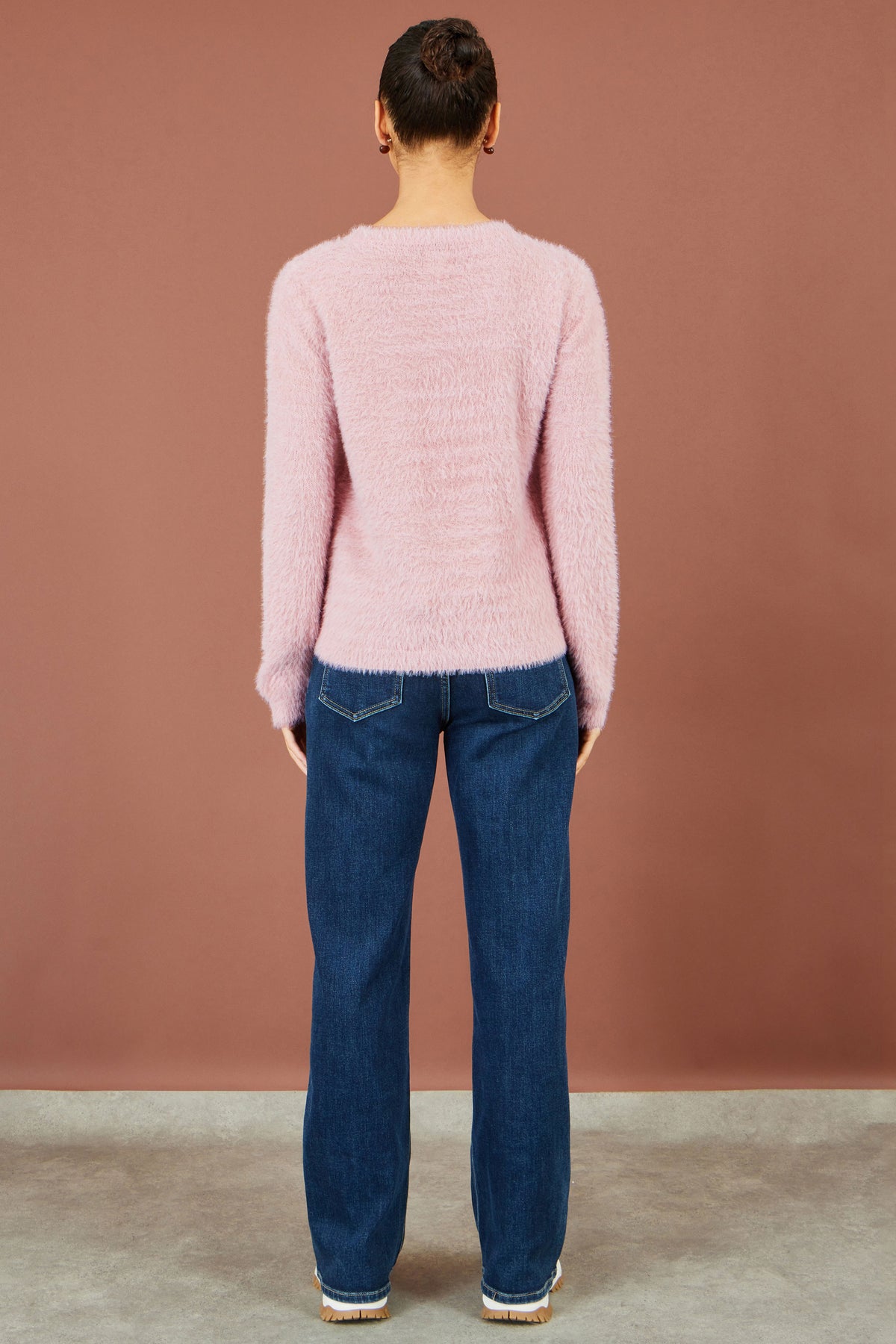 Yumi Pink Sequin Snowflake Fluffy Jumper