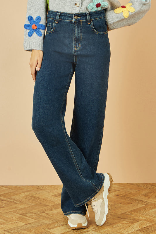 Yumi Blue Dark Wash Stretch Wide Leg Jeans TROUSER Yumi