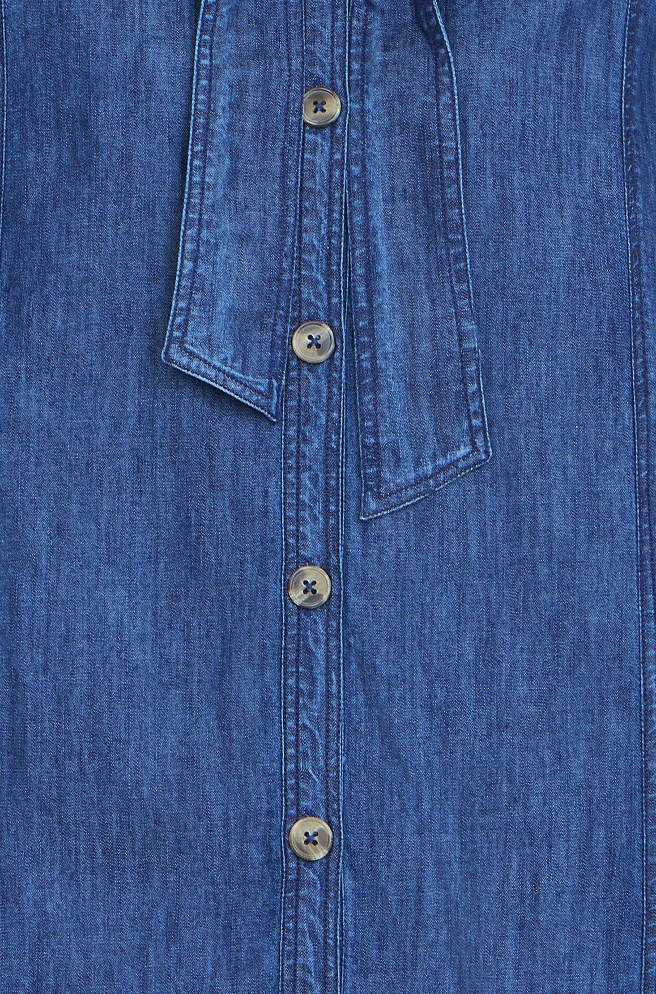 Yumi Blue Chambray Tunic With Pussy Bow Tie Dress Casual Yumi