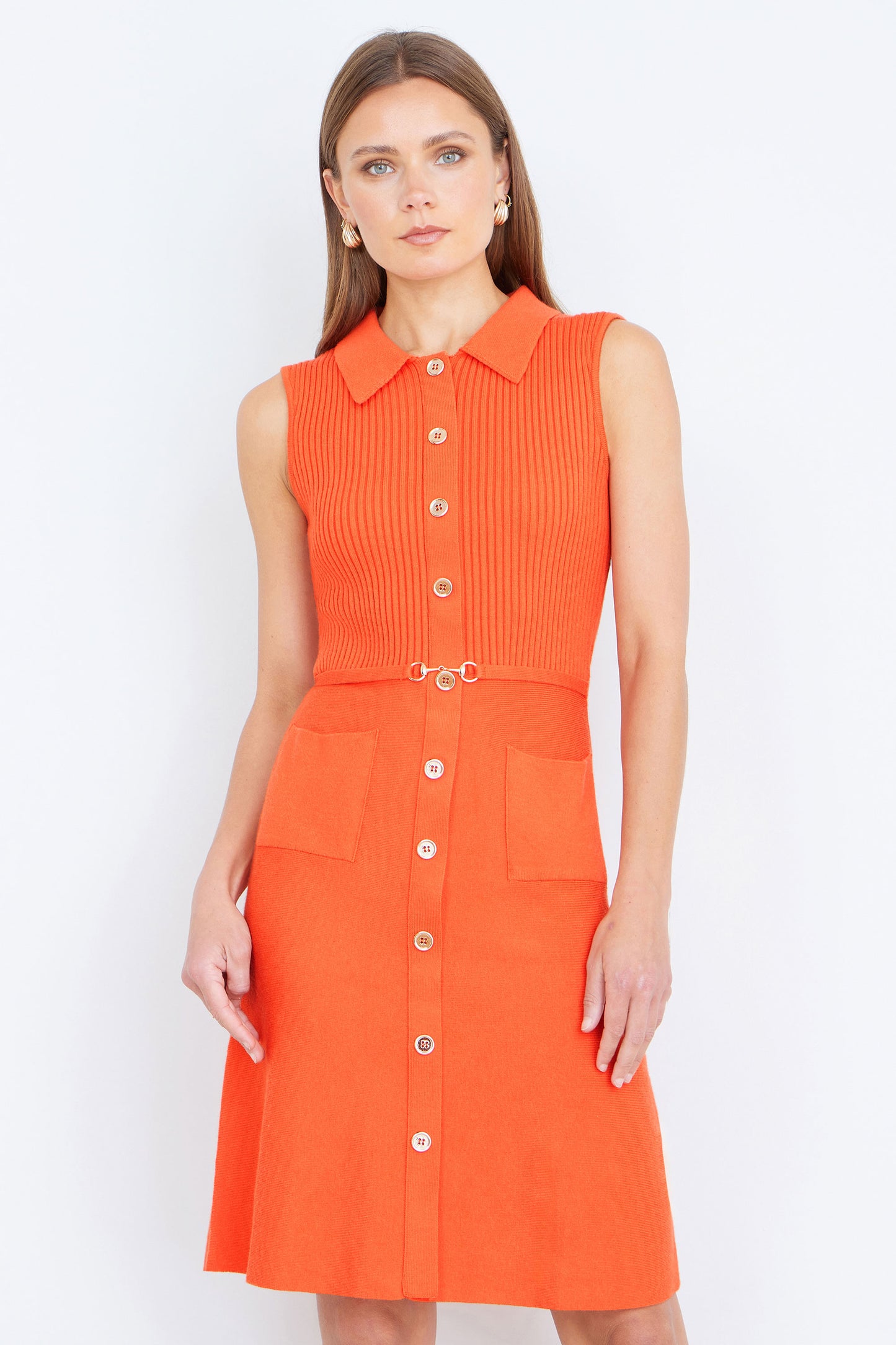 Yumi Orange Rib Knitted Skater Dress With Buckle Detail Knit Dress Yumi