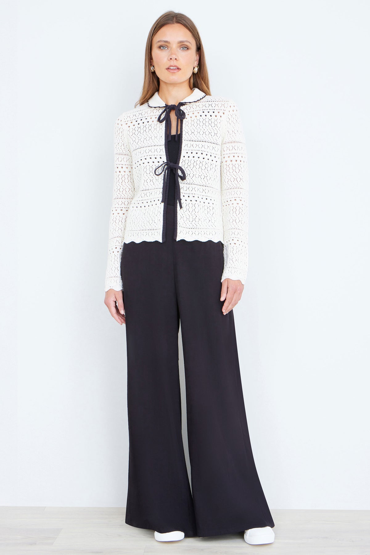Yumi Ivory Crochet Knitted Cardigan With Peter Pan Collar Knit Cardigan Yumi