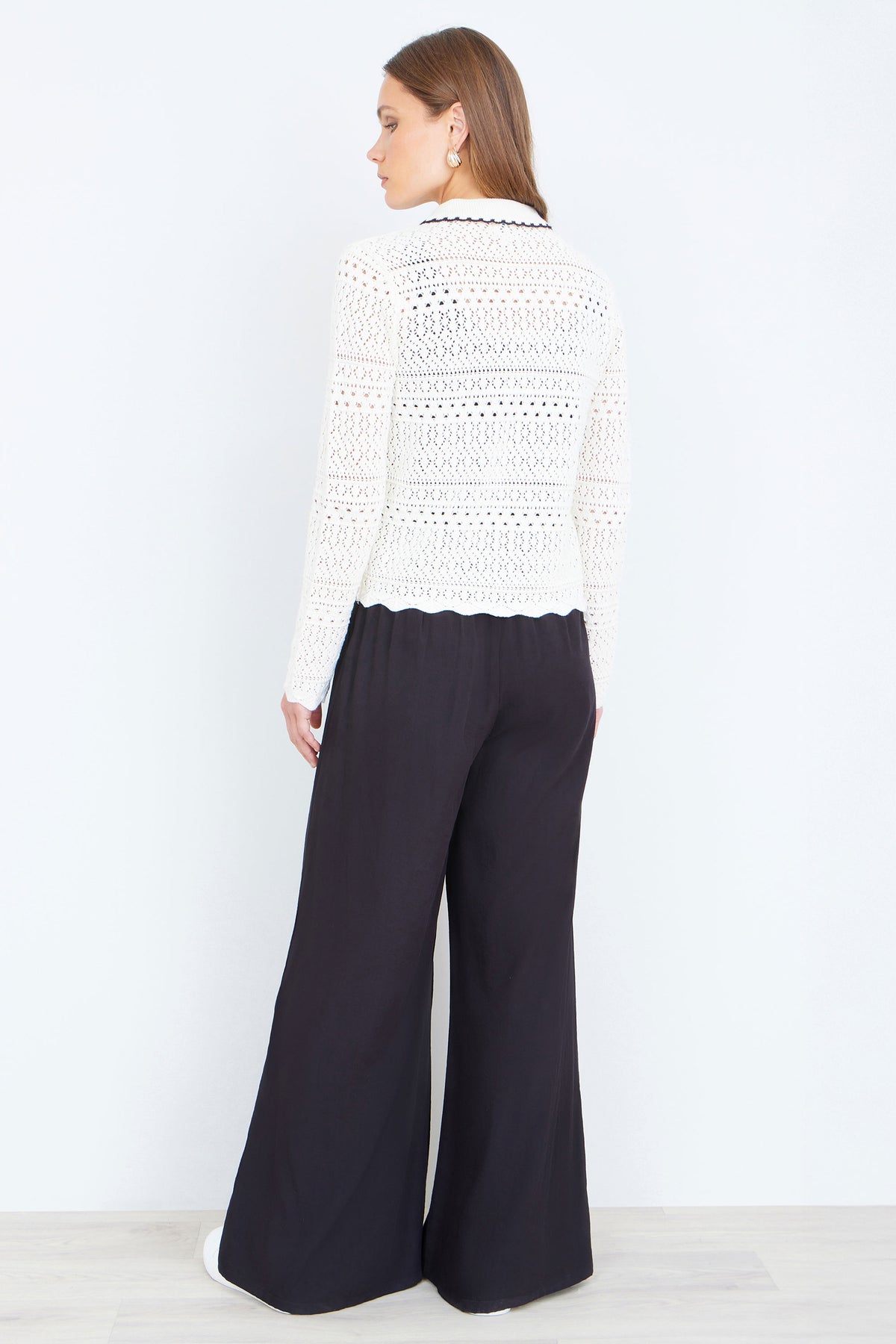 Yumi Ivory Crochet Knitted Cardigan With Peter Pan Collar Knit Cardigan Yumi