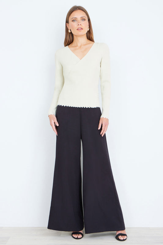 Yumi Ivory Metallic Thread Rib Wrap Knitted Top Knit Top Yumi