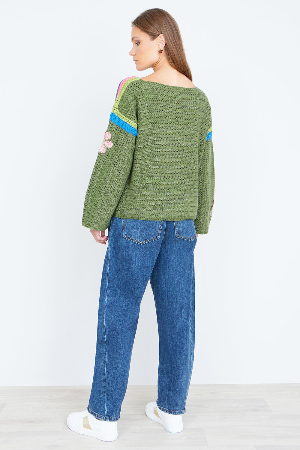 Yumi Green Crochet Flower Jumper Knit Jumper Yumi