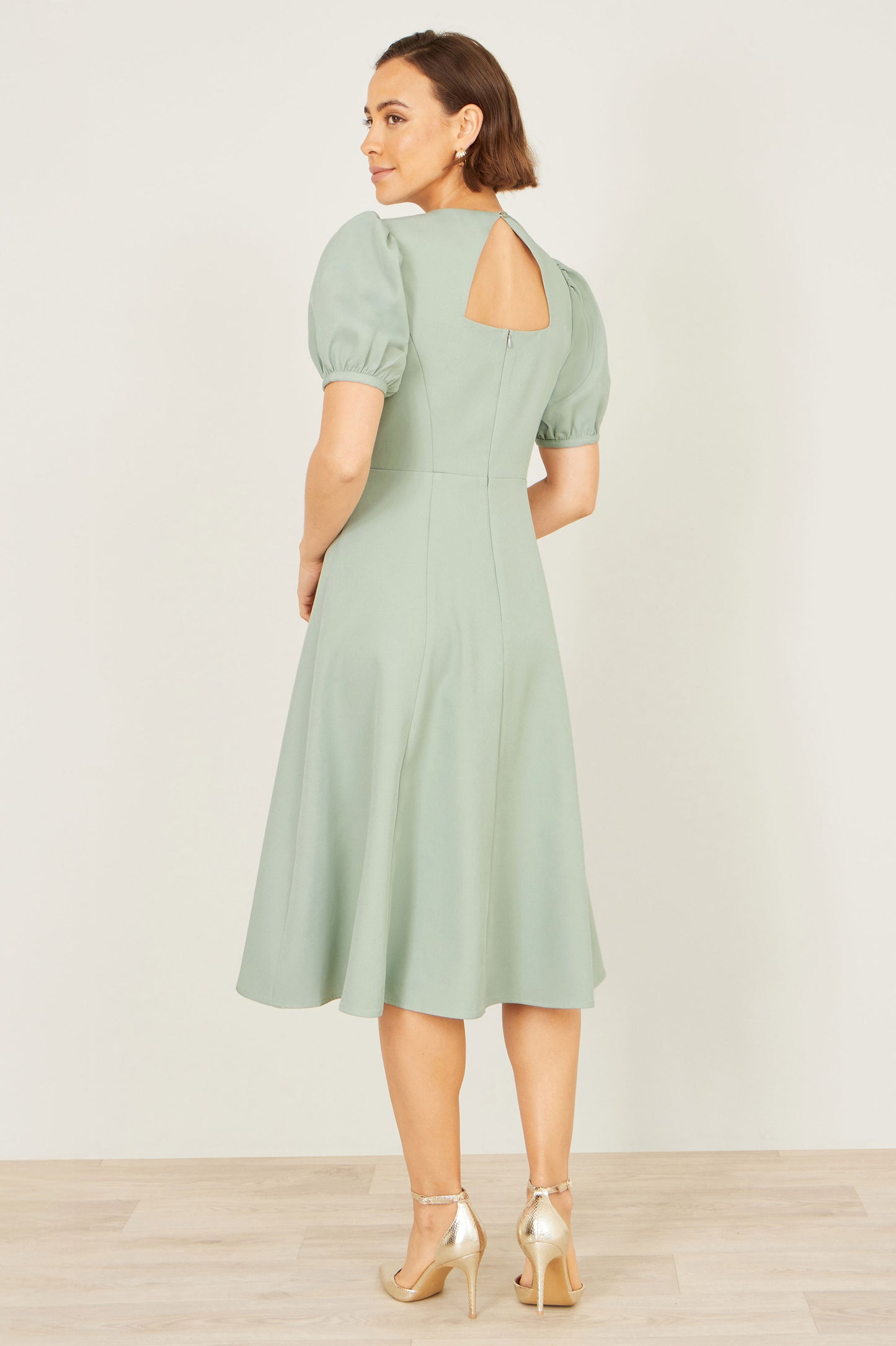 Yumi Mint Skater Dress With Puff Sleeves And Buckle Detail Dress Occasion Yumi