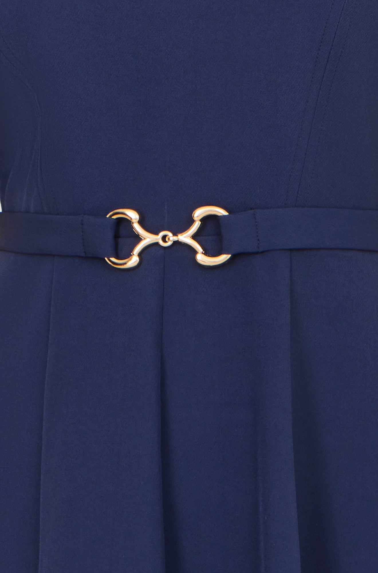 Yumi Navy Skater Dress With Puff Sleeves And Buckle Detail Dress Occasion Yumi