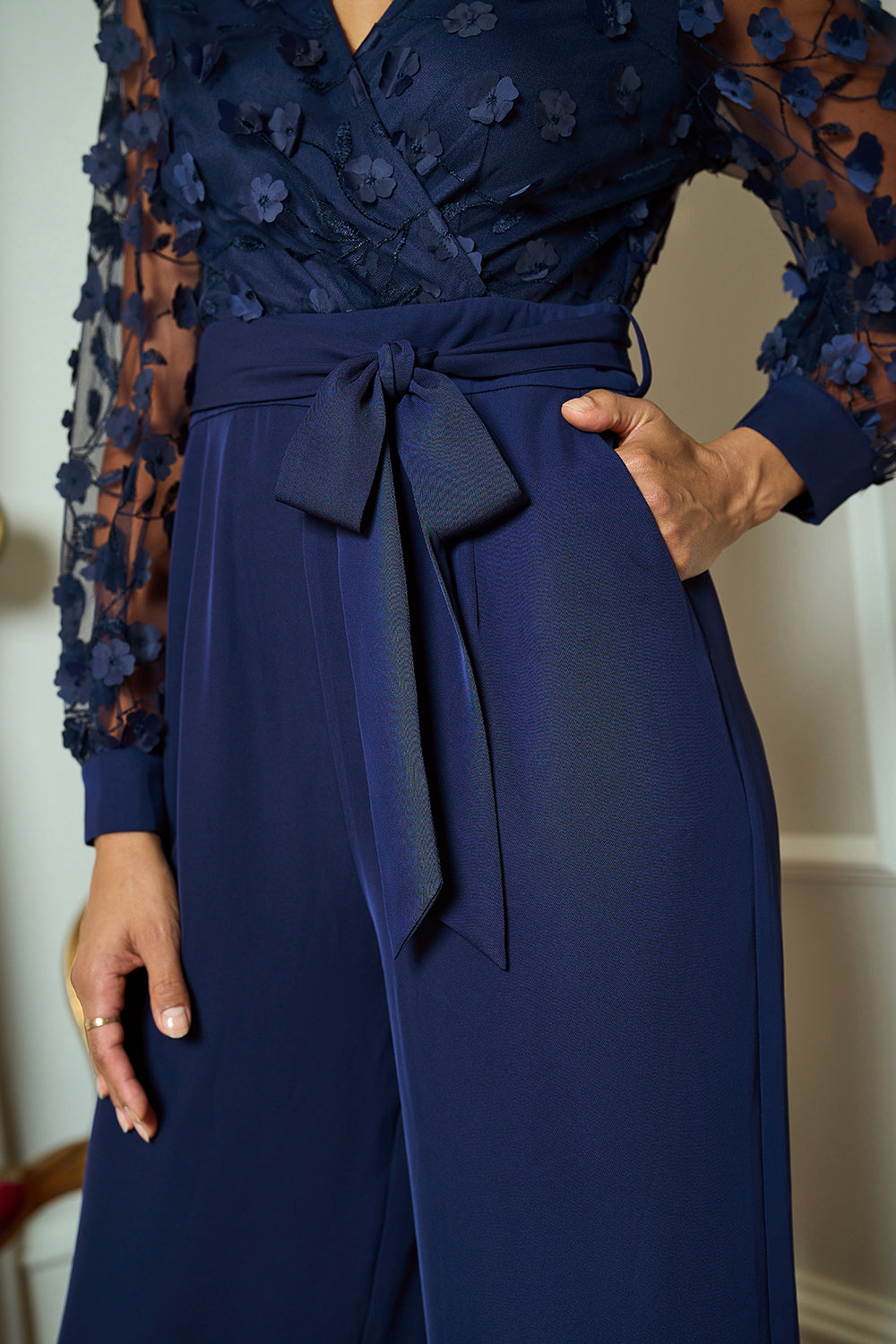 Yumi Navy Flower Applique Jumpsuit JUMPSUIT Yumi