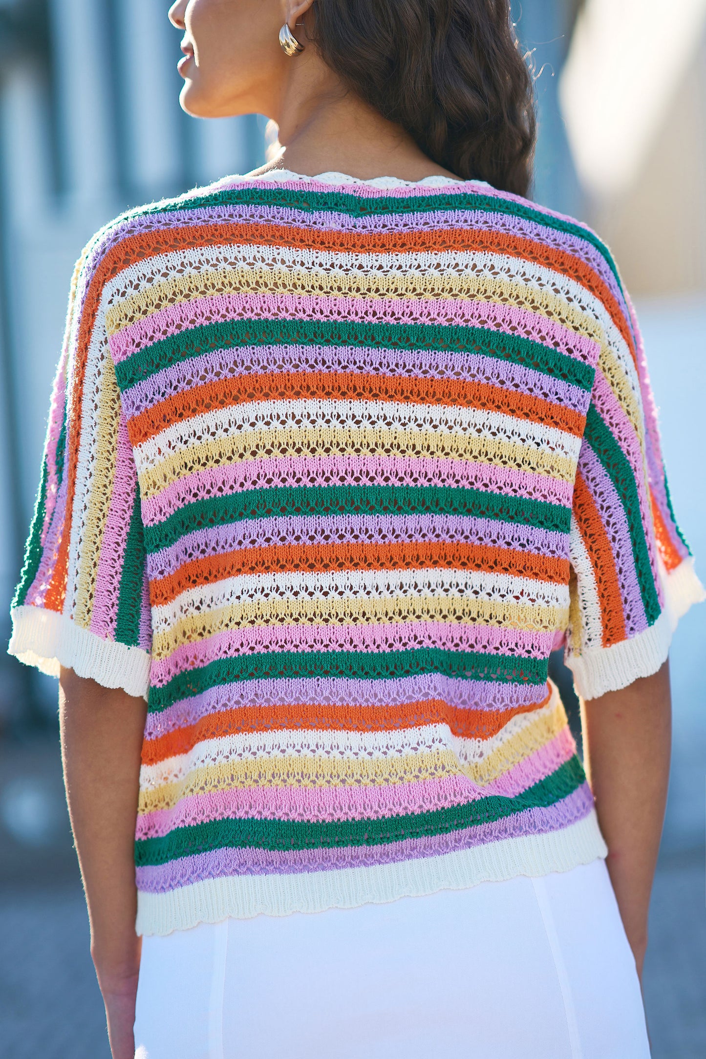 Yumi Multicolour Batwing Crochet Top Knit Top Yumi