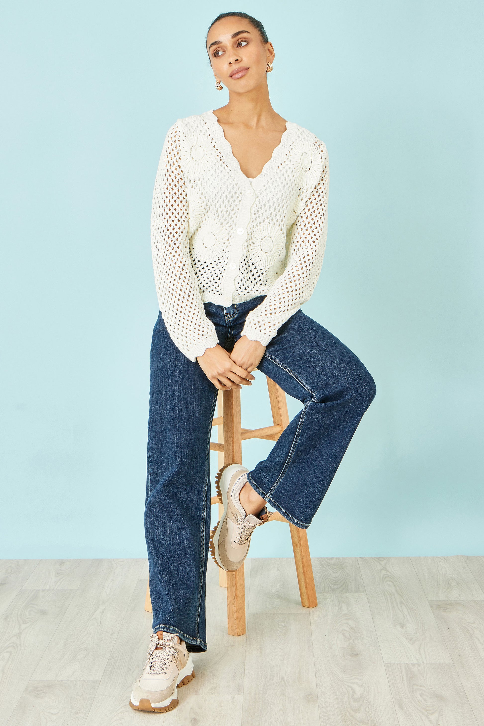 Yumi White Flower Crochet Cardigan Knit Cardigan Yumi