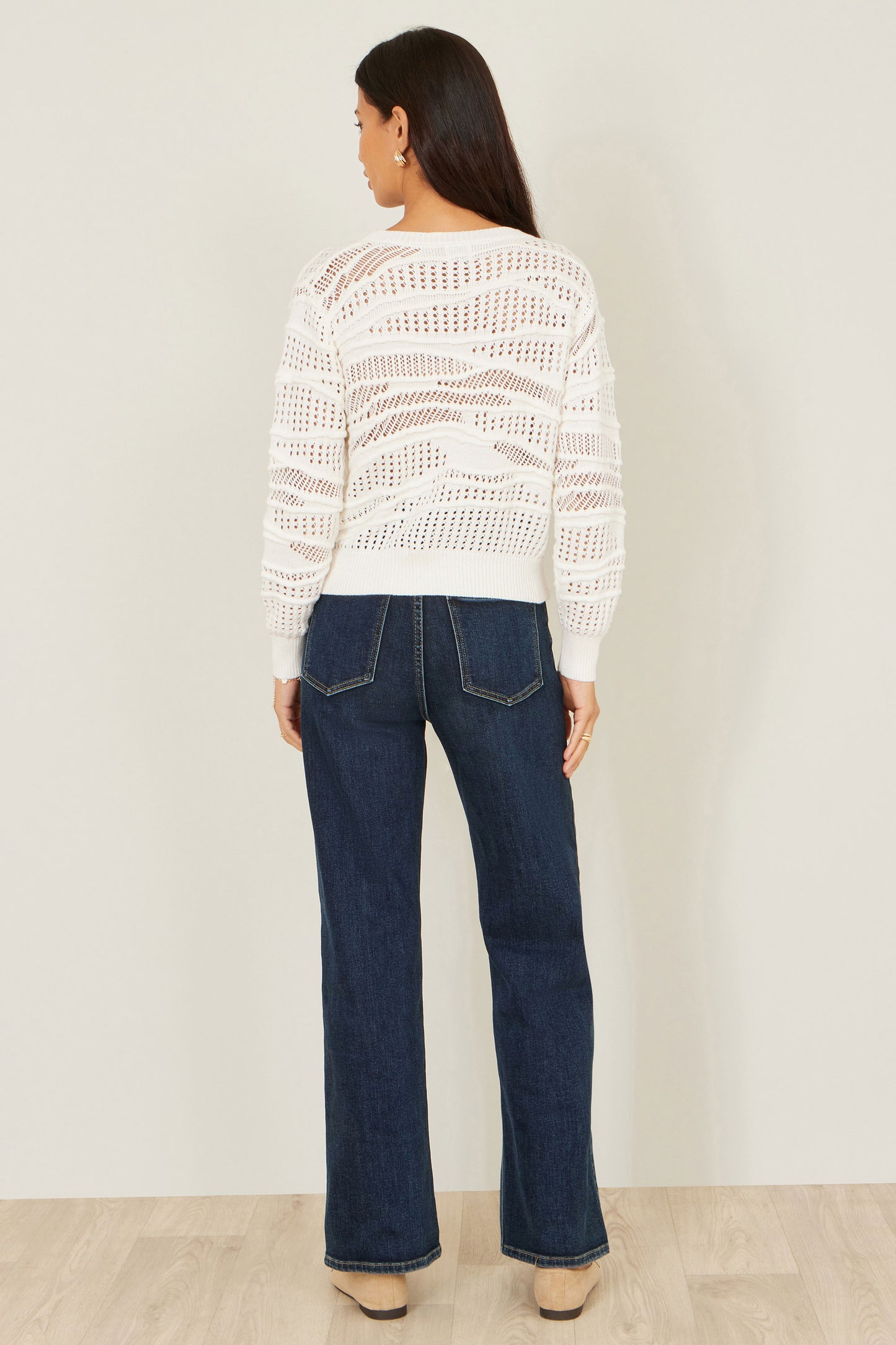 Yumi White Wave Pointelle Knitted Jumper Knit Jumper Yumi
