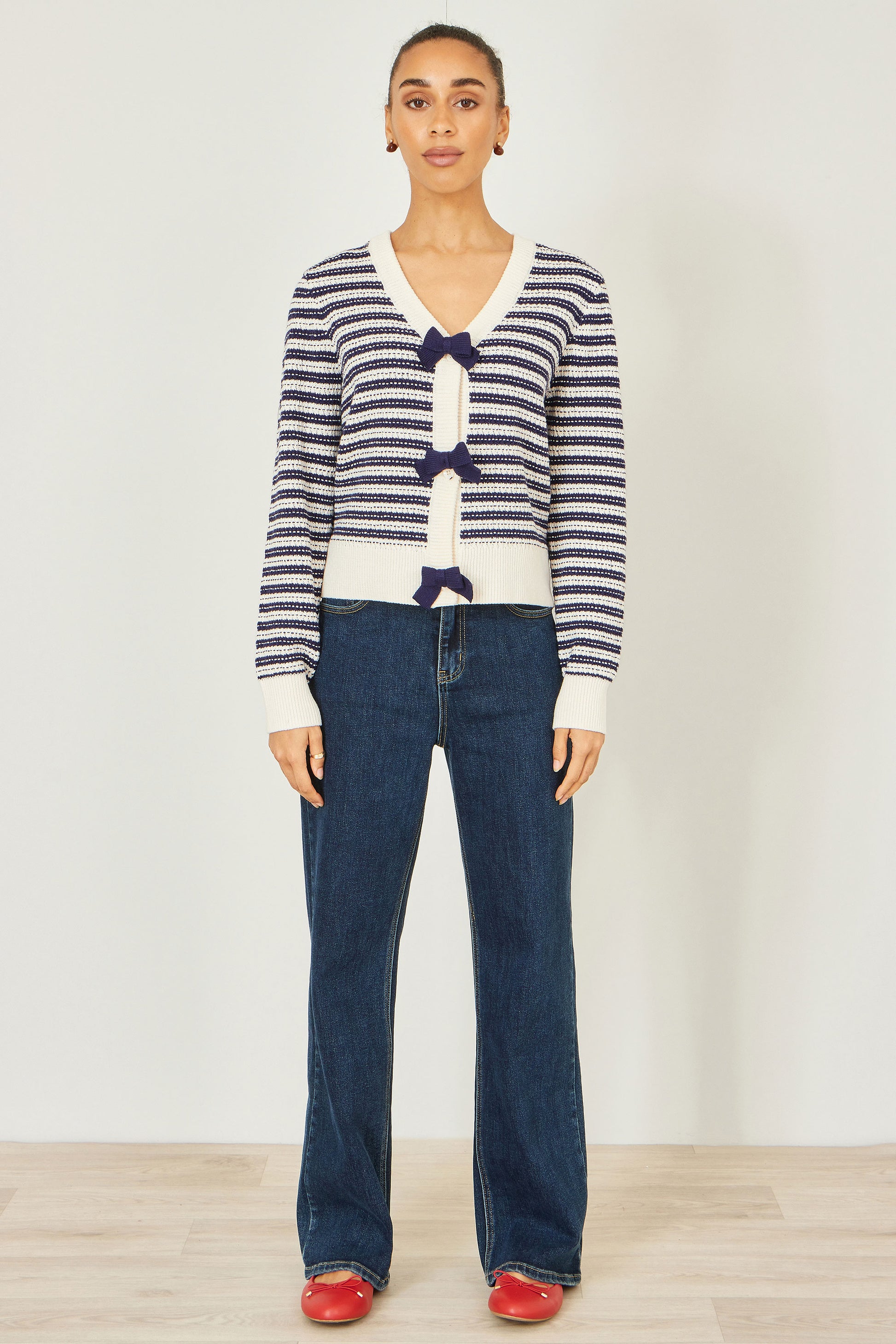 Yumi Multicolour Block Stripe Tie Front Cardigan Knit Cardigan Yumi