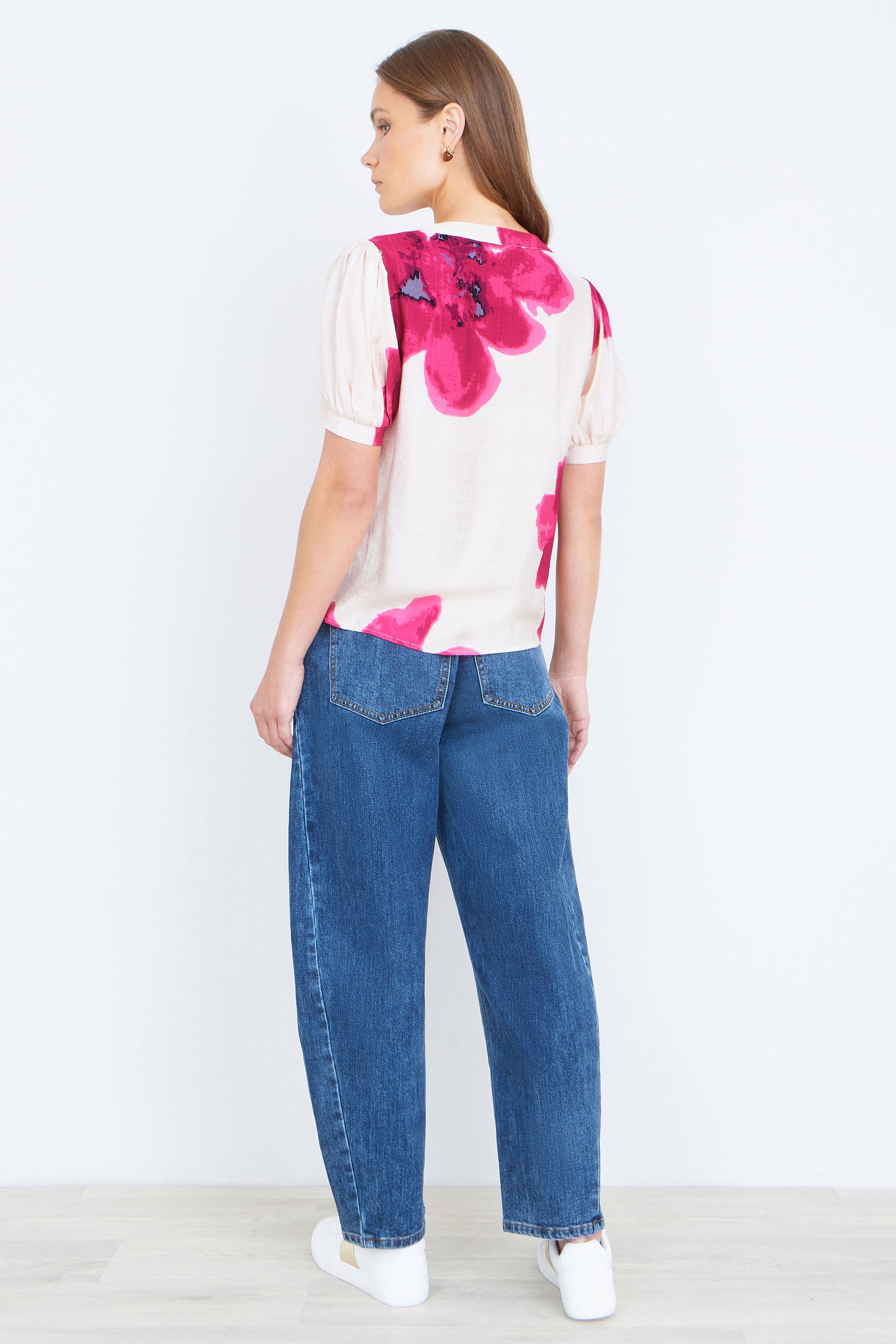 Yumi Pink Watercolour Viscose Floral Top Tops Yumi