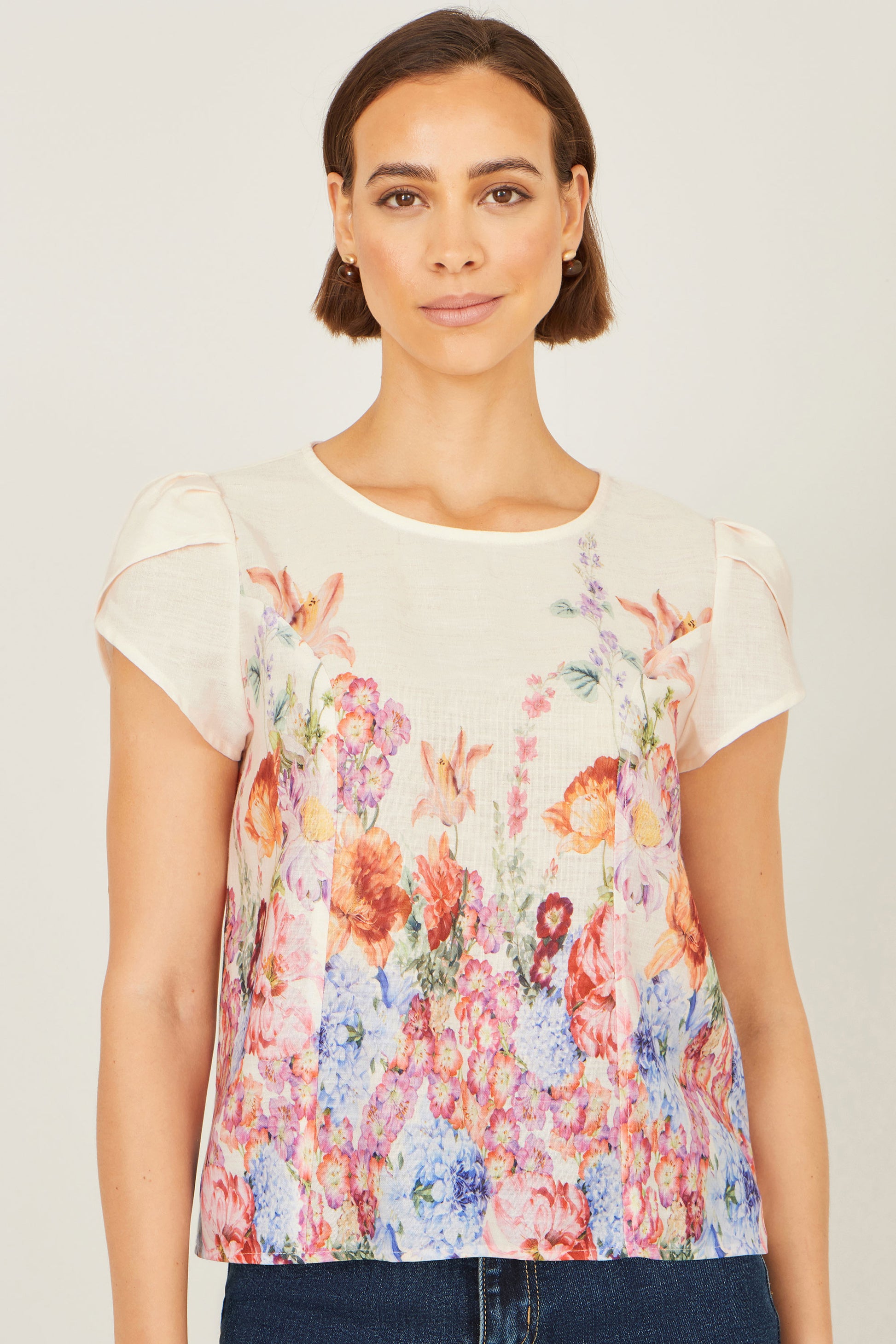 Yumi Pink Floral Border Top Tops Yumi