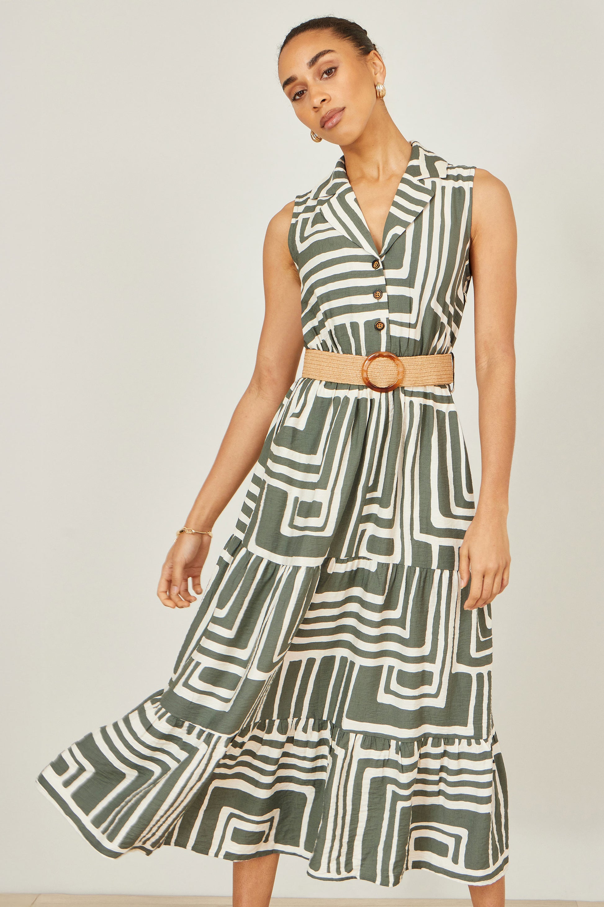 yumi green dress Yumi Green Recycled Crane Print Kimono Midi Dress