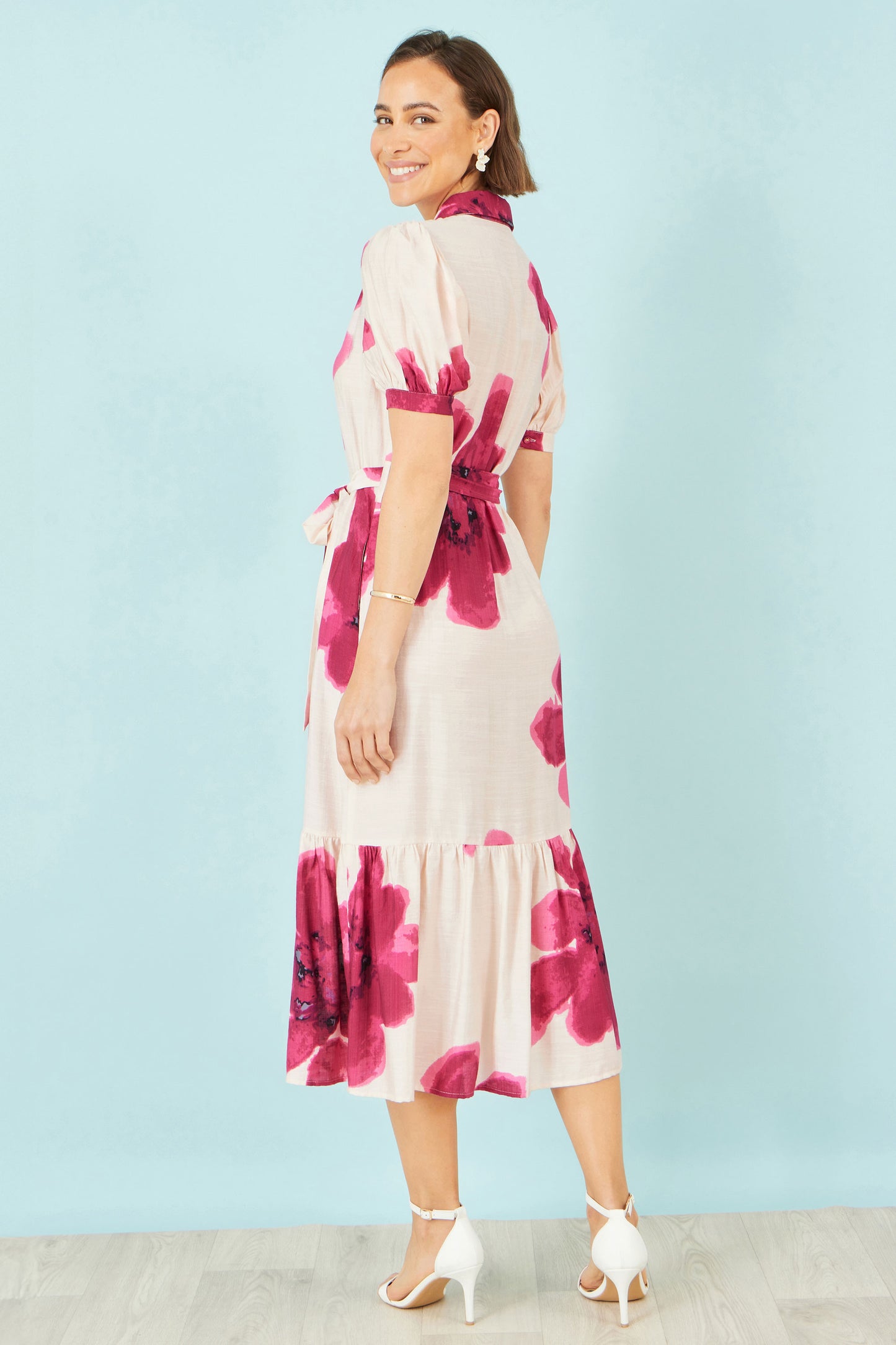Yumi Pink Scattered Floral Shirt Dress Dress Occasion Yumi