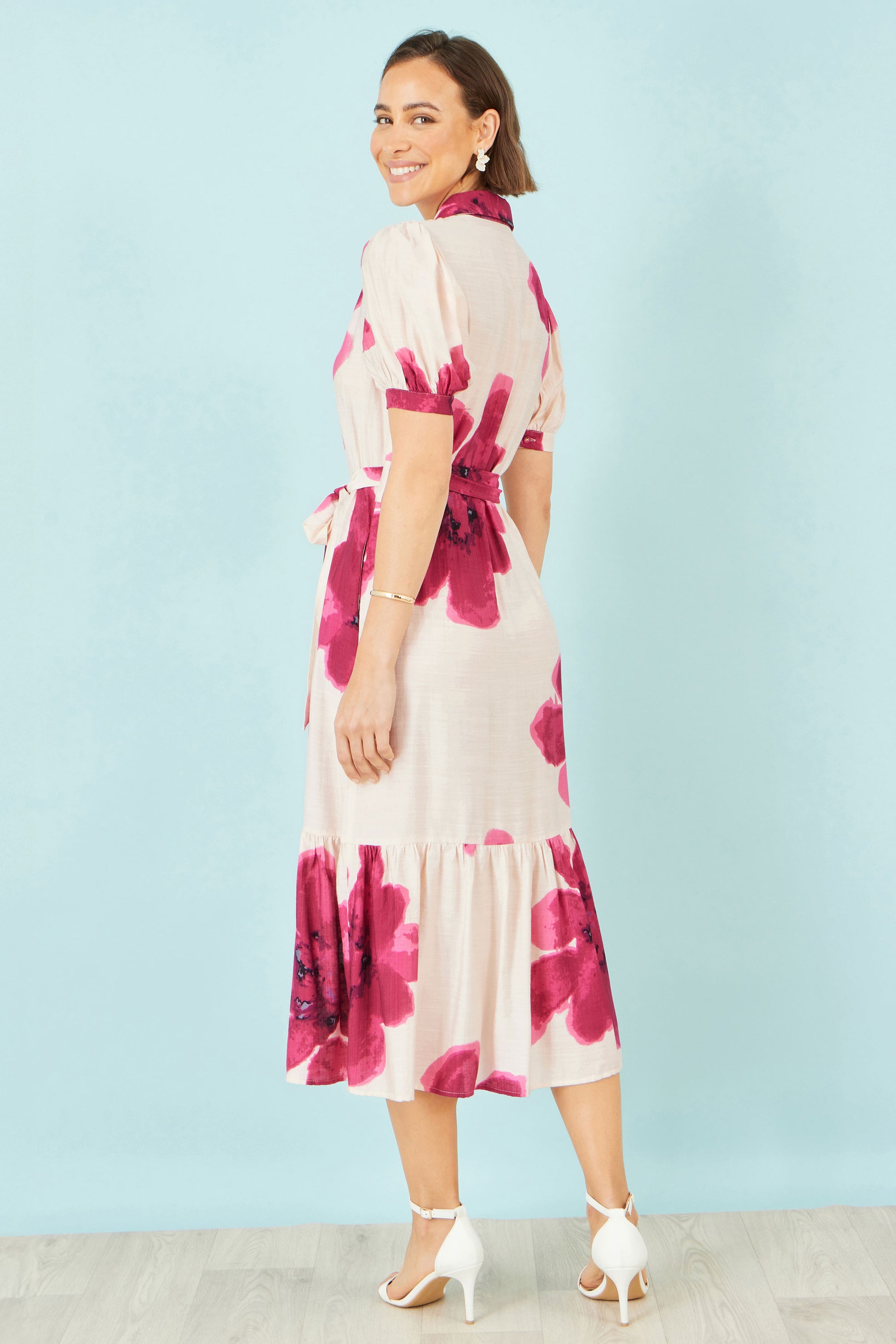 Yumi Pink Scattered Floral Shirt Dress Dress Occasion Yumi