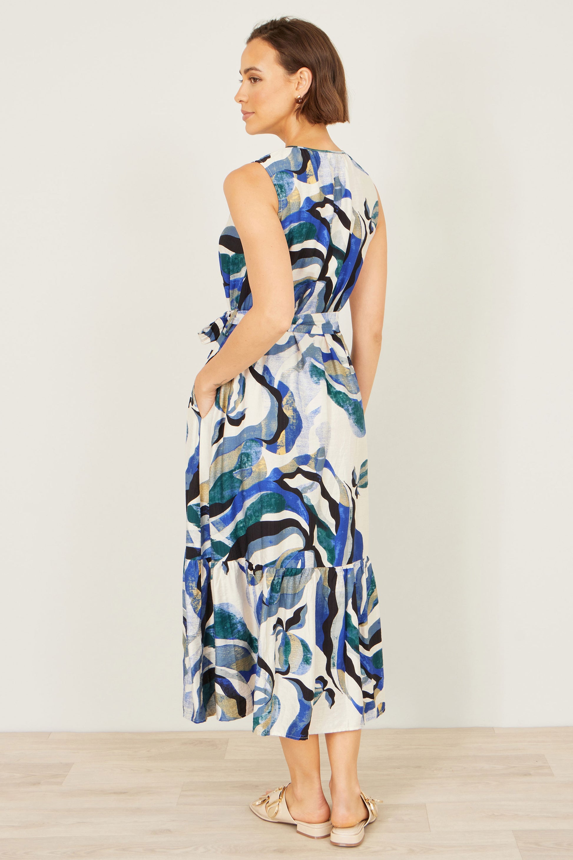 Yumi Blue Viscose Swirl Print Midi Dress Dress Casual Yumi