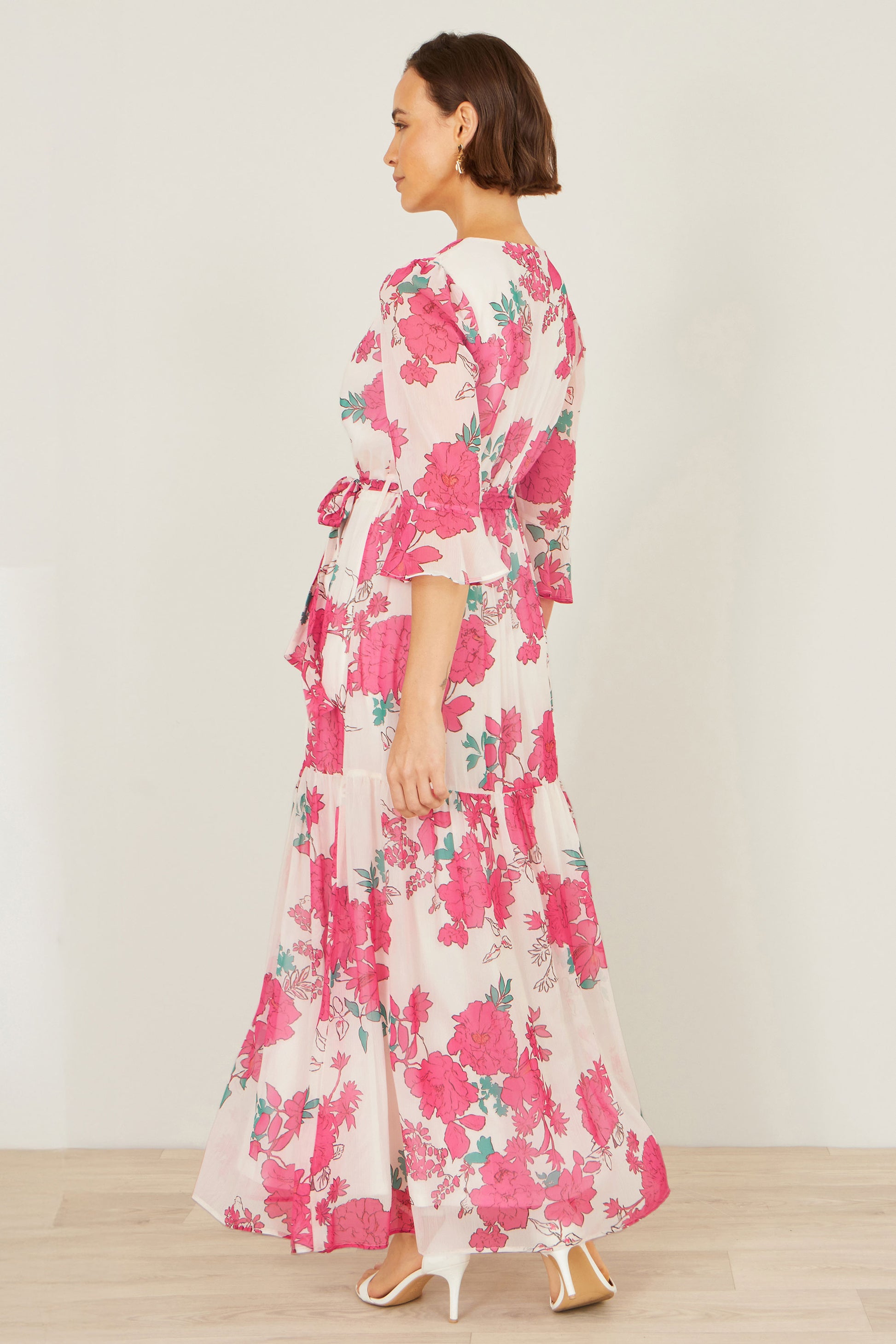 Yumi Pink Blossom Print Maxi Wrap Dress Dress Occasion Yumi