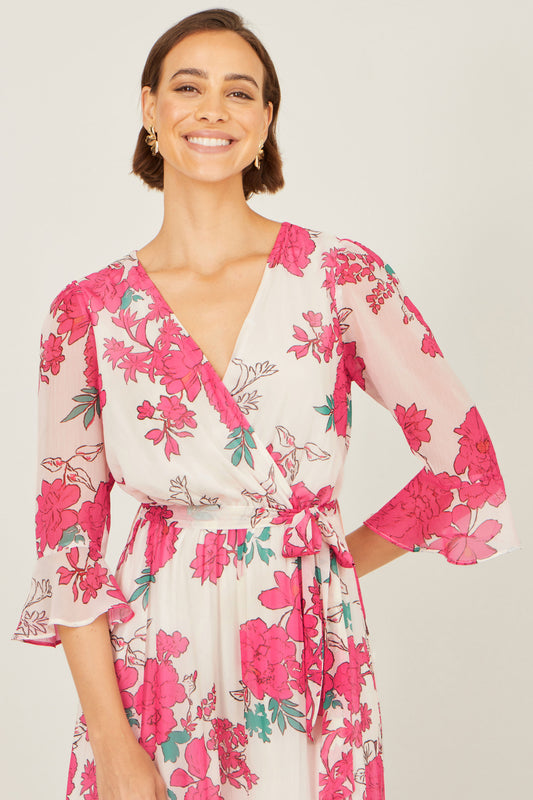 Yumi Pink Blossom Print Maxi Wrap Dress Dress Occasion Yumi