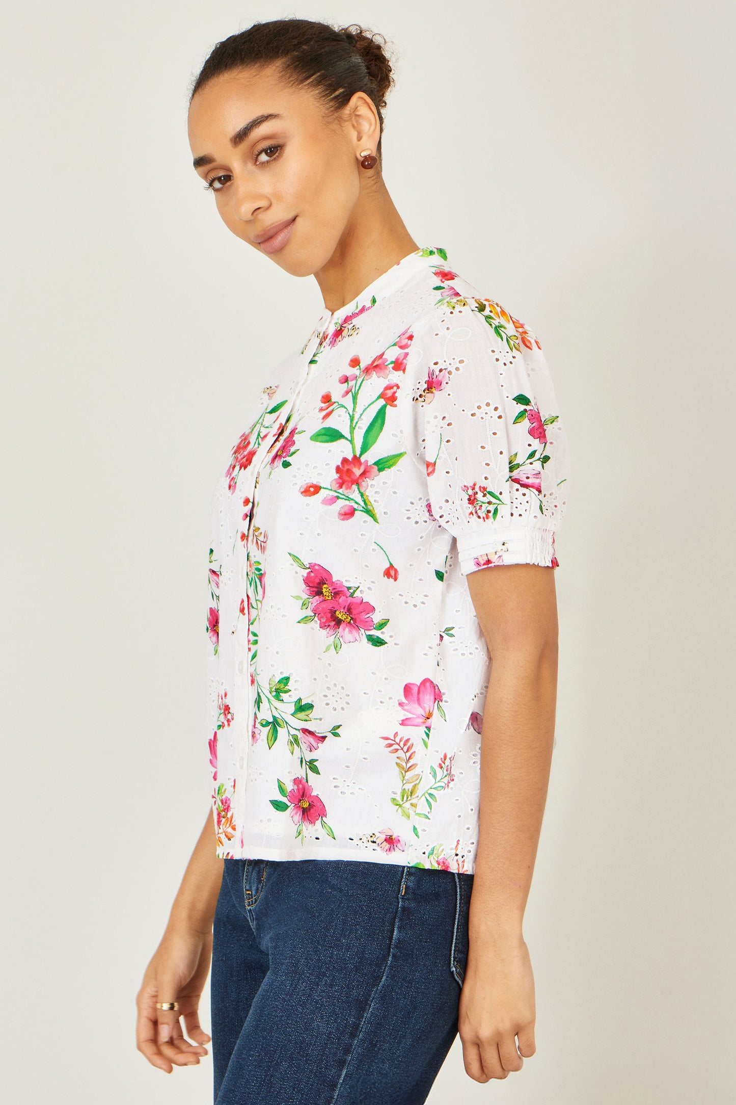 Yumi White Cotton Broderie Anglaise Floral Shirt SHIRT Yumi