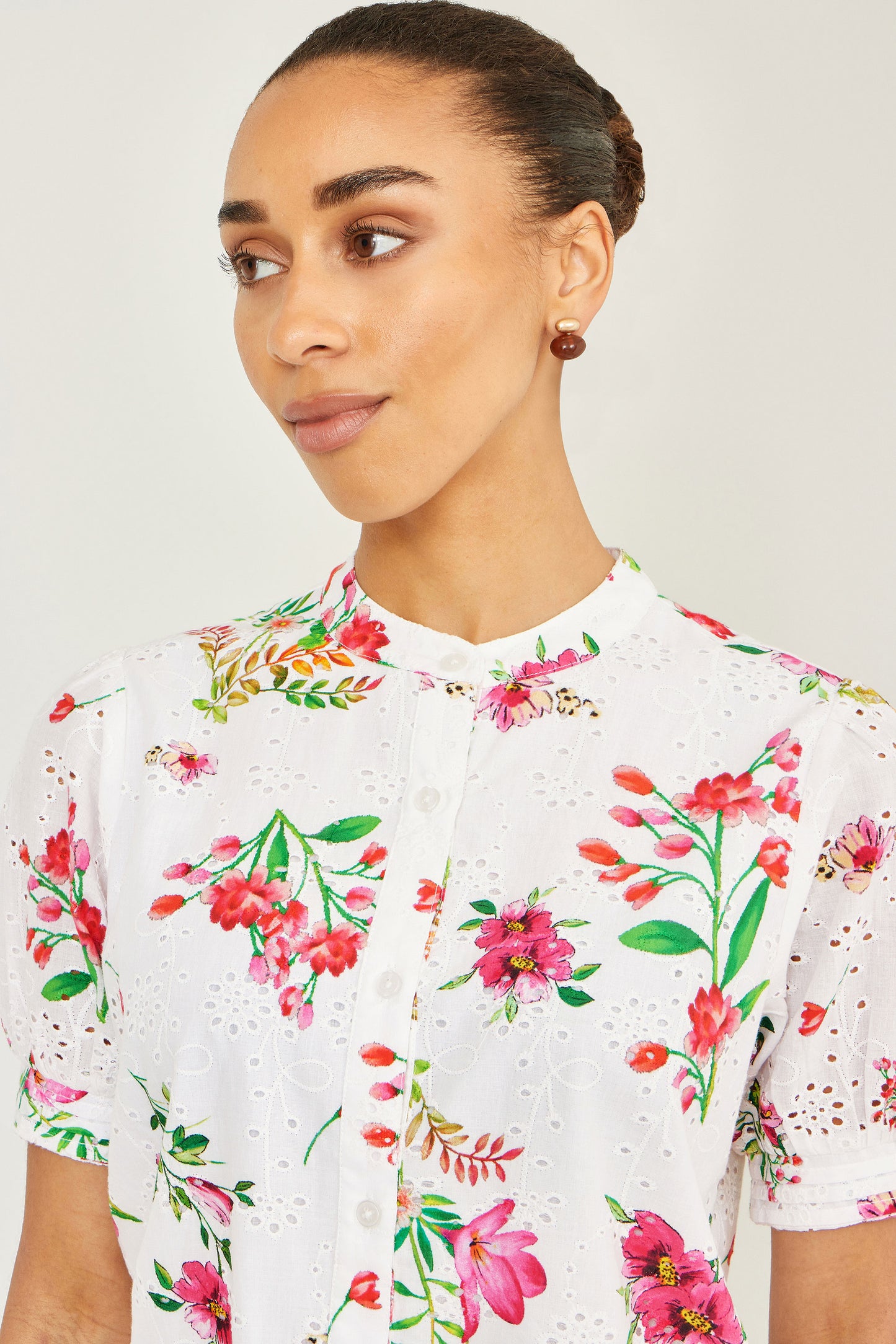 Yumi White Cotton Broderie Anglaise Floral Shirt SHIRT Yumi