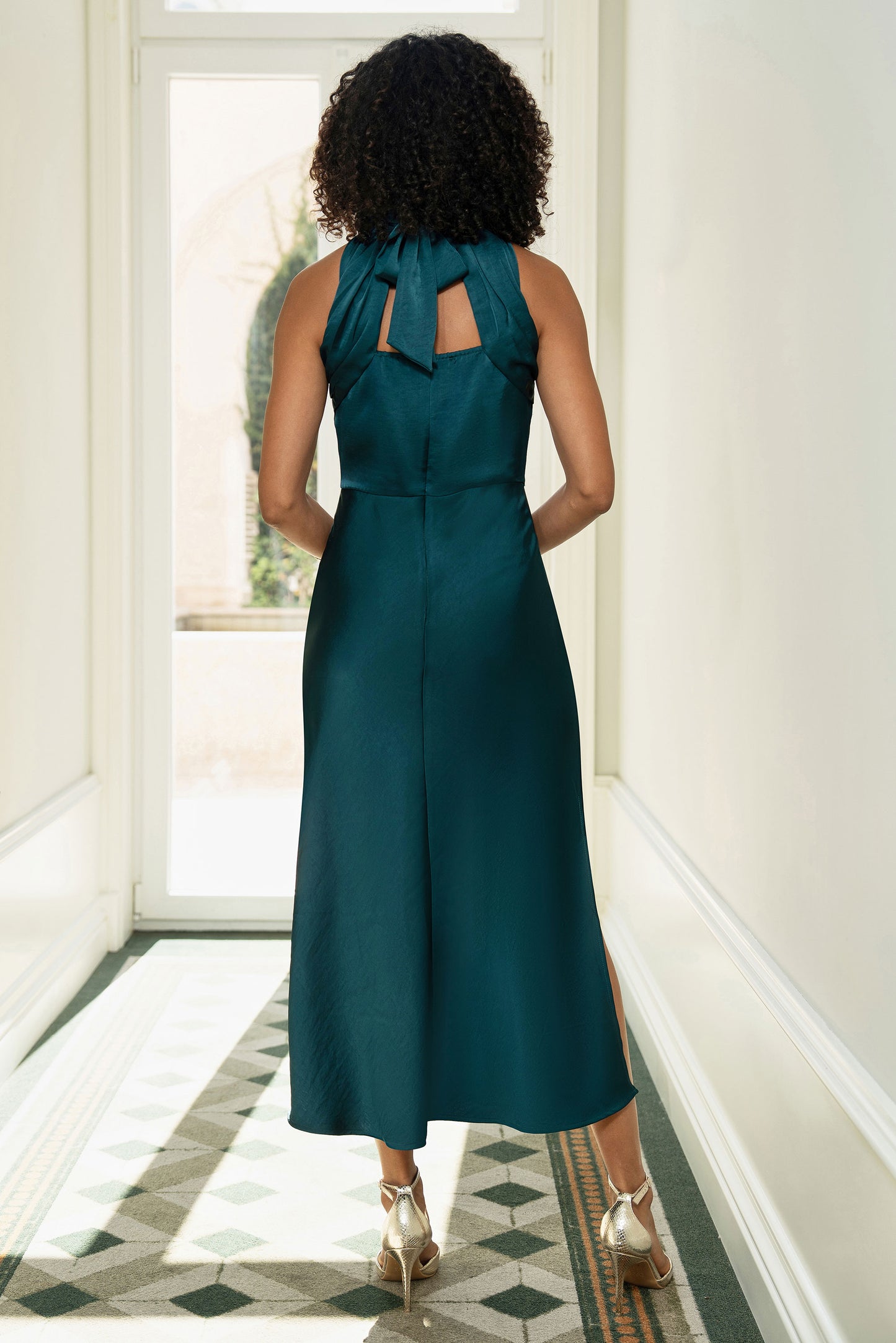Yumi Green Satin Halter Neck Midi Dress Dress Occasion Yumi