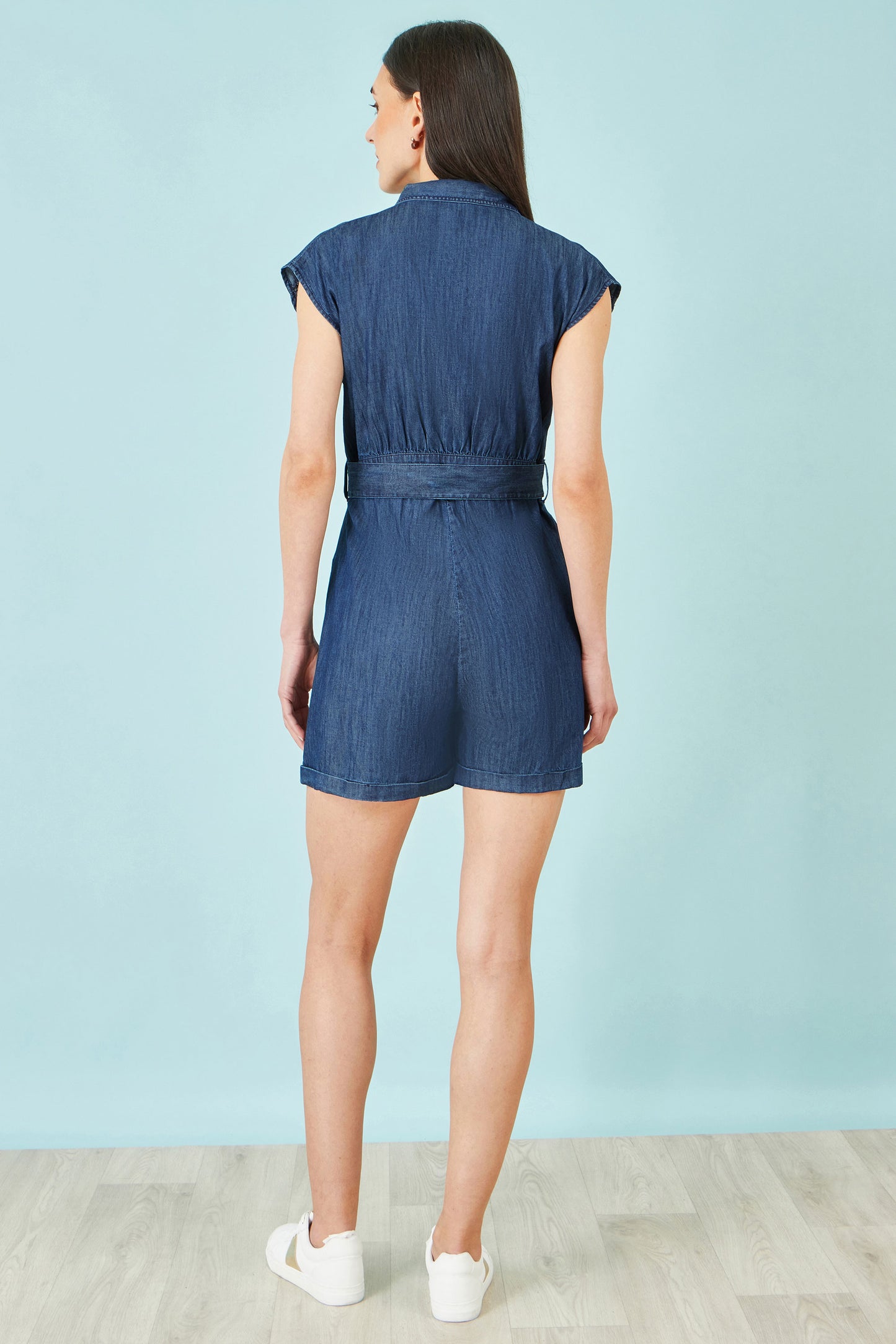 Yumi Blue Chambray Cotton Playsuit PLAYSUIT Yumi