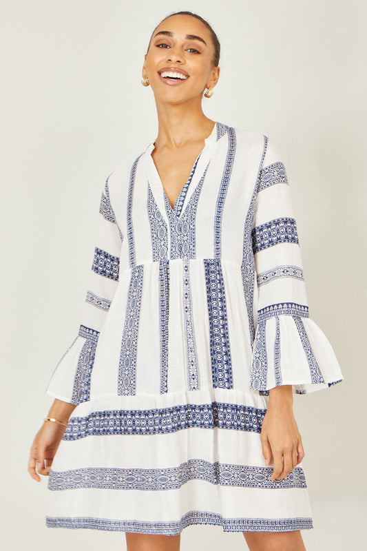 Yumi White Cotton Stripe Tunic Beachwear Yumi