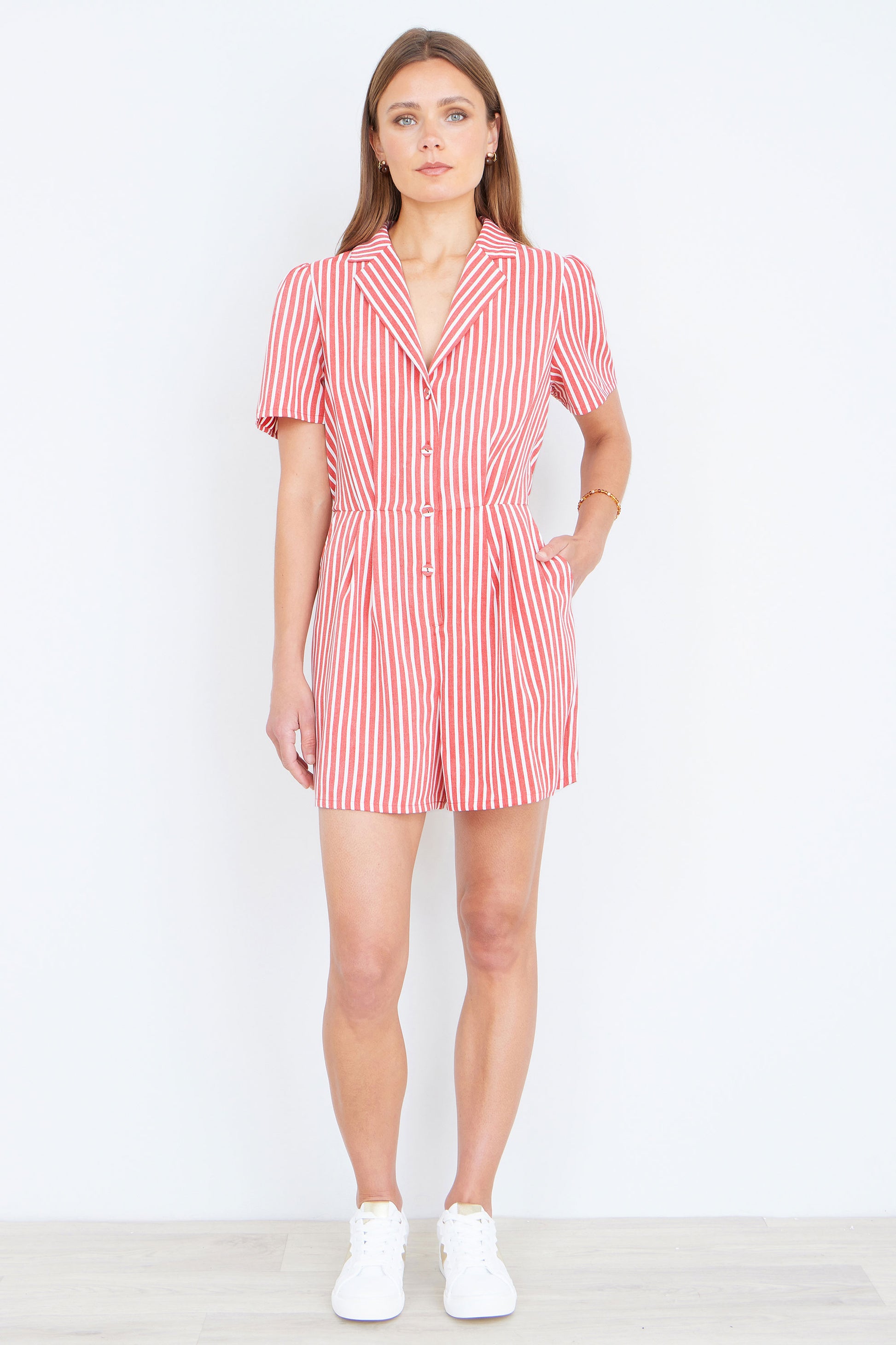 Yumi Red Stripe Retro Playsuit PLAYSUIT Yumi