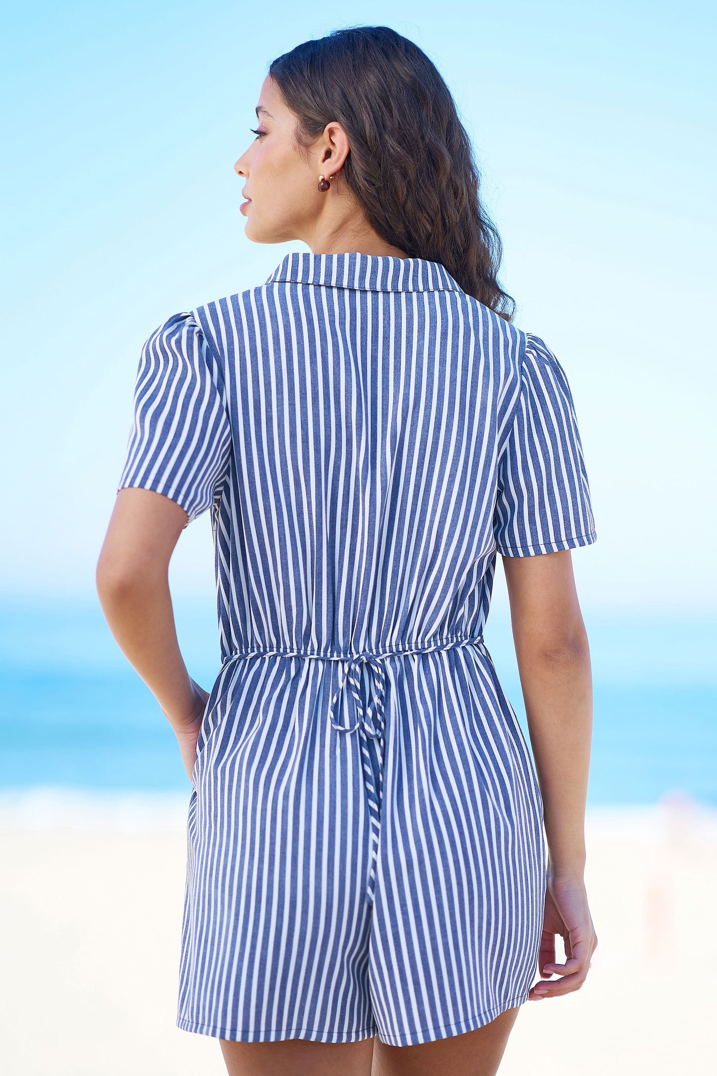 Yumi Blue Stripe Retro Playsuit PLAYSUIT Yumi