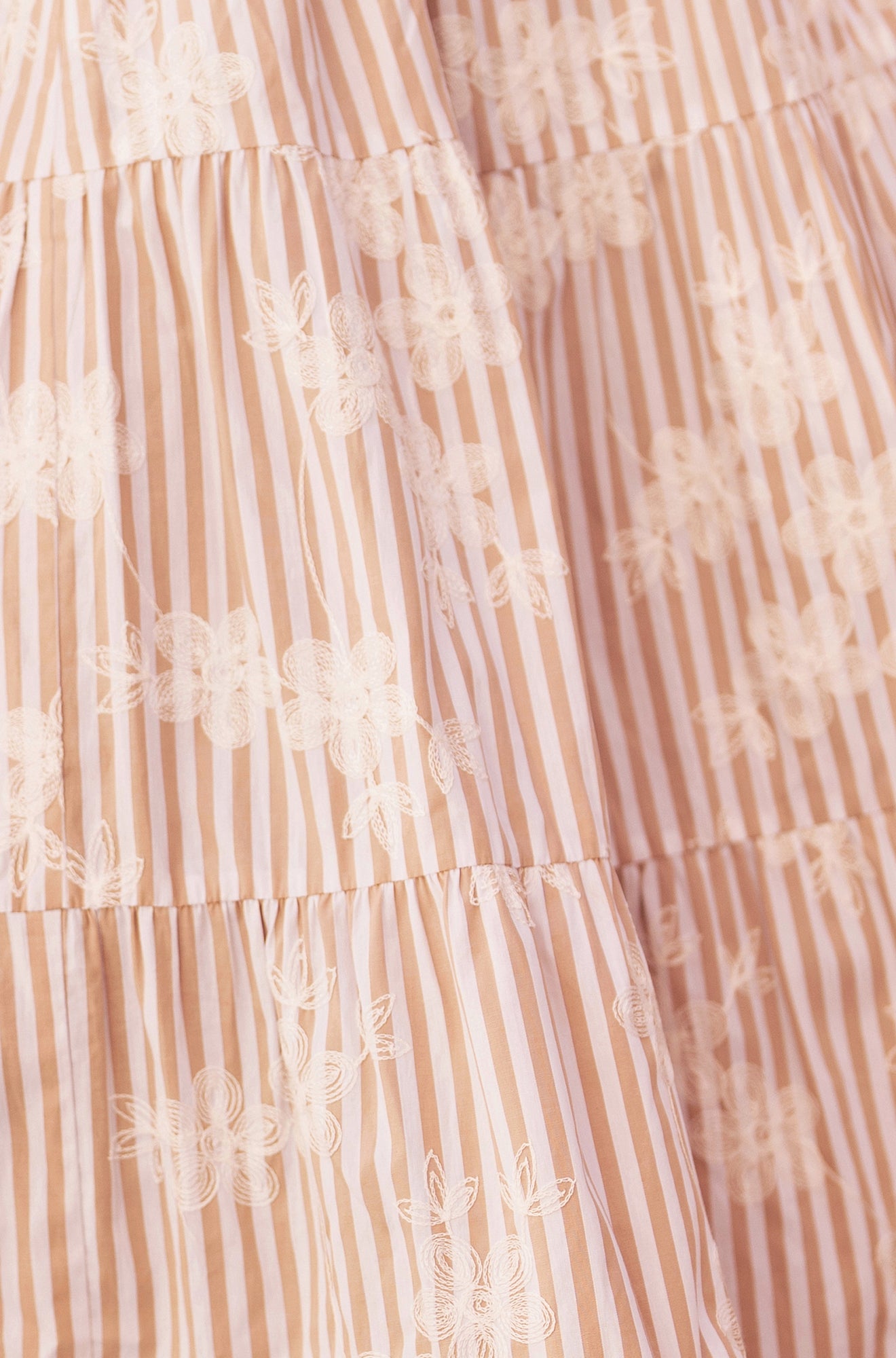 Yumi Brown Stripe With Embroidered Flower Cotton Dress Dress Casual Yumi