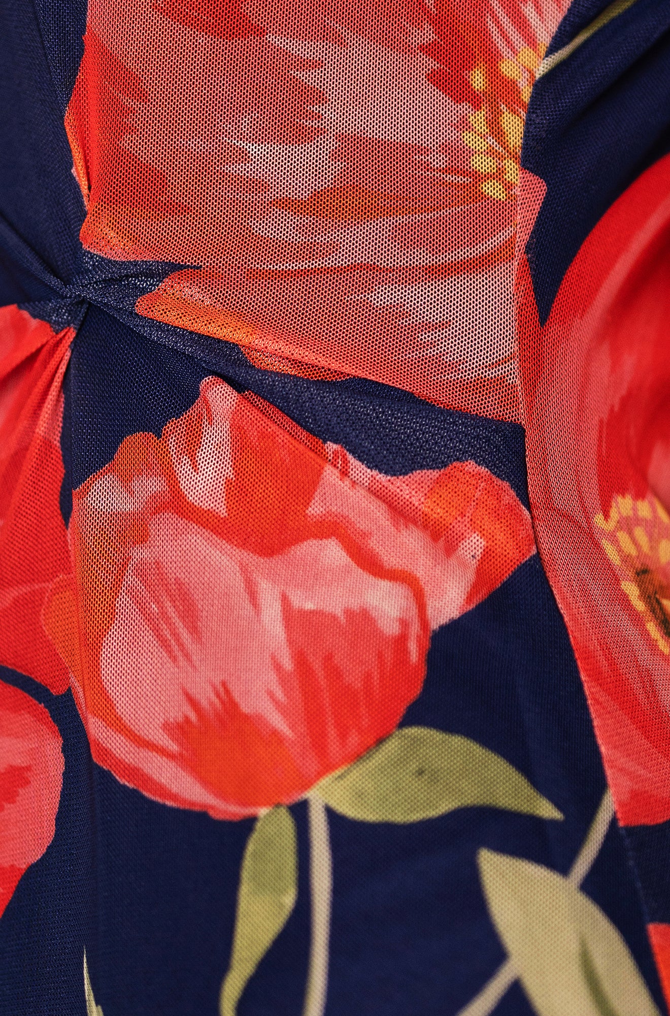 Yumi Navy Poppy Print Midi Mesh Dress Dress Occasion Yumi