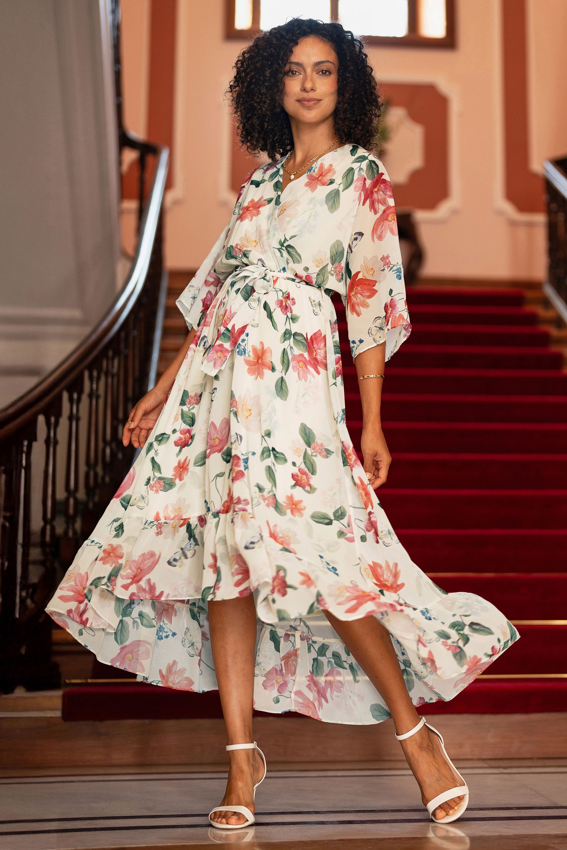 ivory floral wrap dress Venus Vibrant Floral Wrap Dress Ivory Floral VENUS