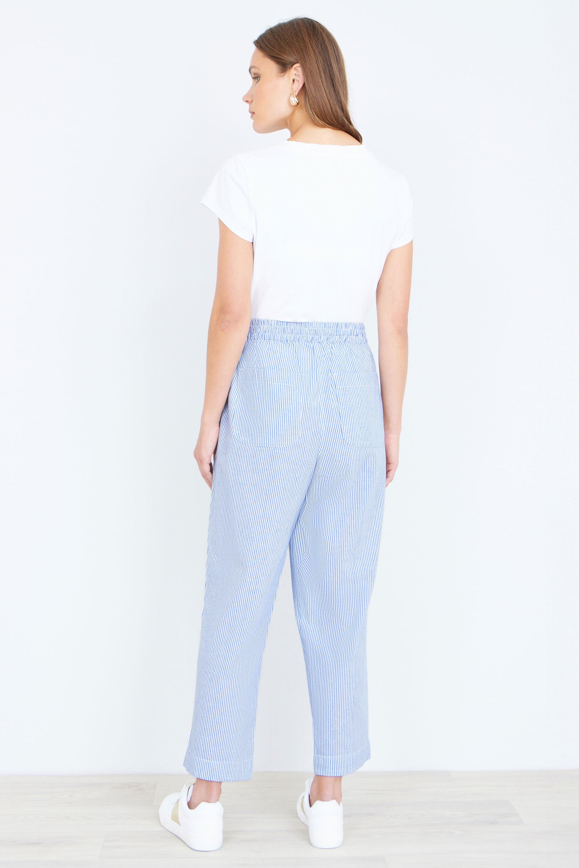Yumi Blue Cotton Stripe Cropped Trousers TROUSER Yumi