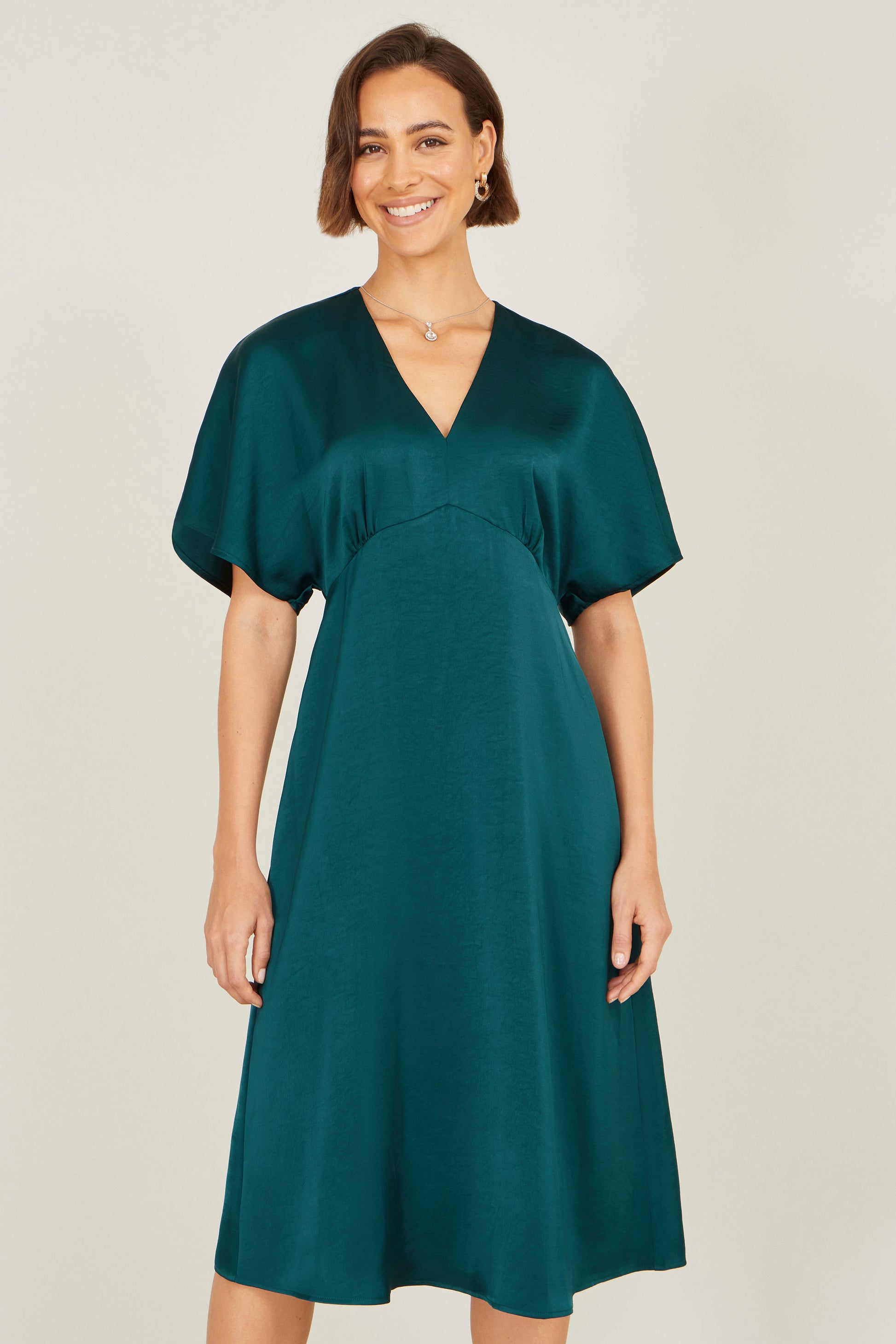 Yumi Green Satin Midi Kimono Dress Dress Occasion Yumi