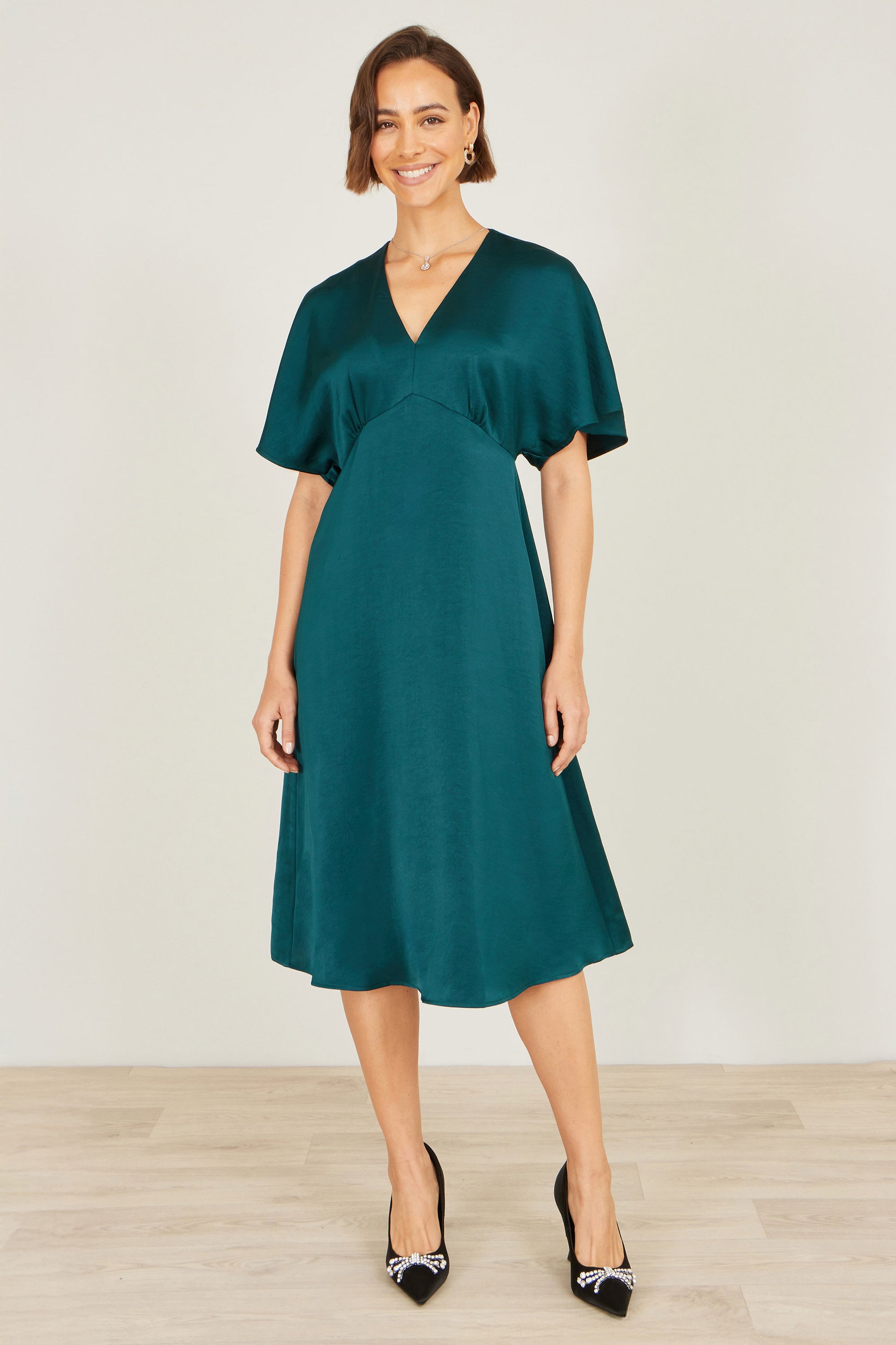Yumi Green Satin Midi Kimono Dress Dress Occasion Yumi