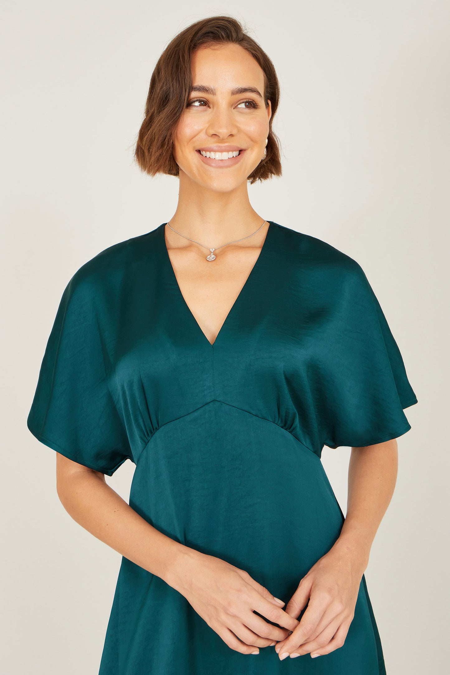 Yumi Green Satin Midi Kimono Dress Dress Occasion Yumi