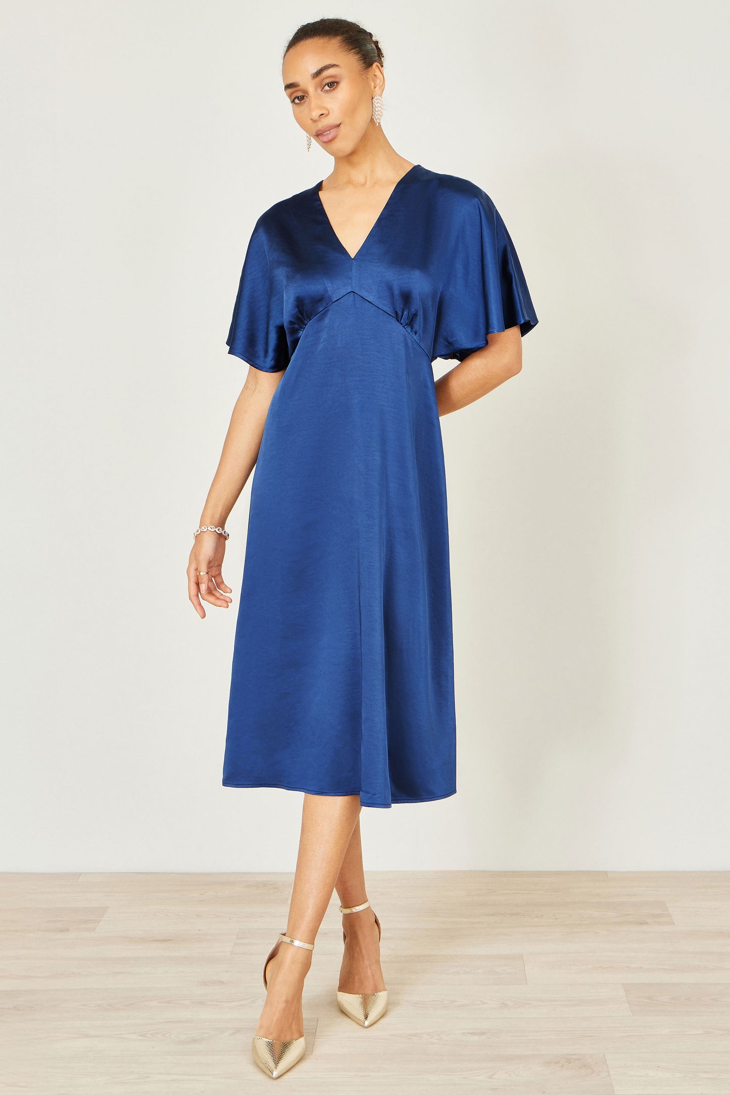 Yumi Navy Satin Midi Kimono Dress Dress Occasion Yumi