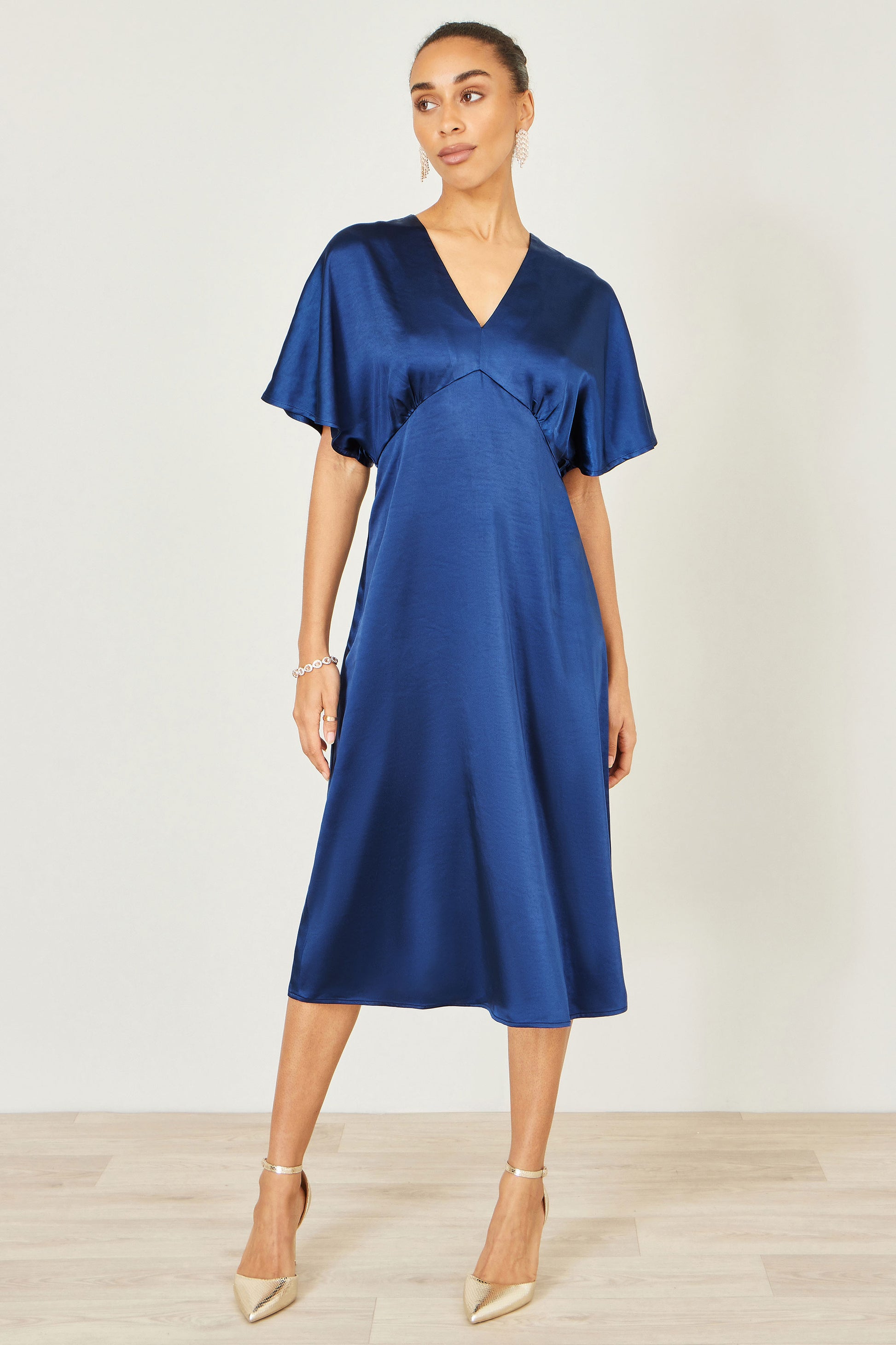 Yumi Navy Satin Midi Kimono Dress Dress Occasion Yumi