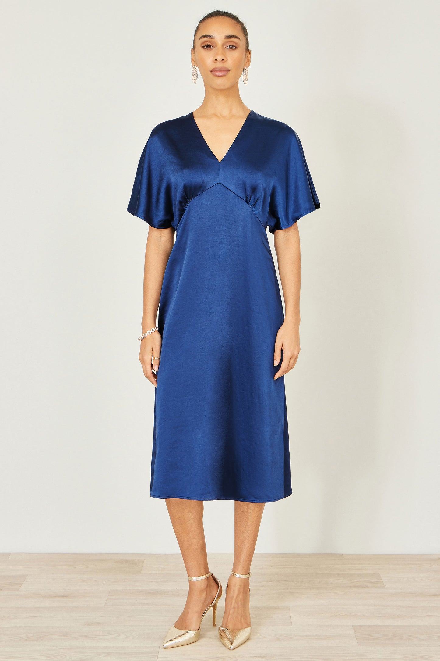 Yumi Navy Satin Midi Kimono Dress Dress Occasion Yumi