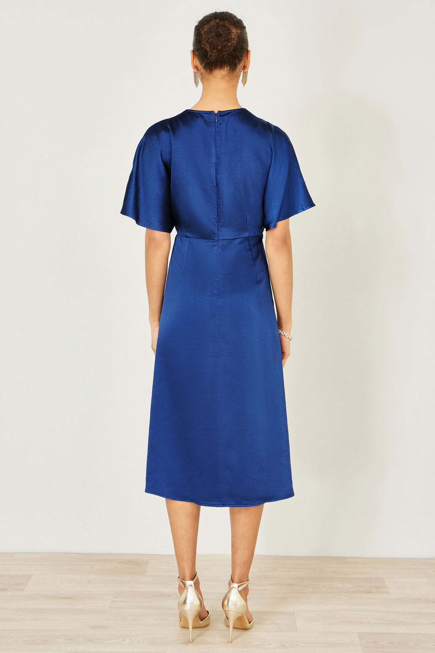 Yumi Navy Satin Midi Kimono Dress Dress Occasion Yumi