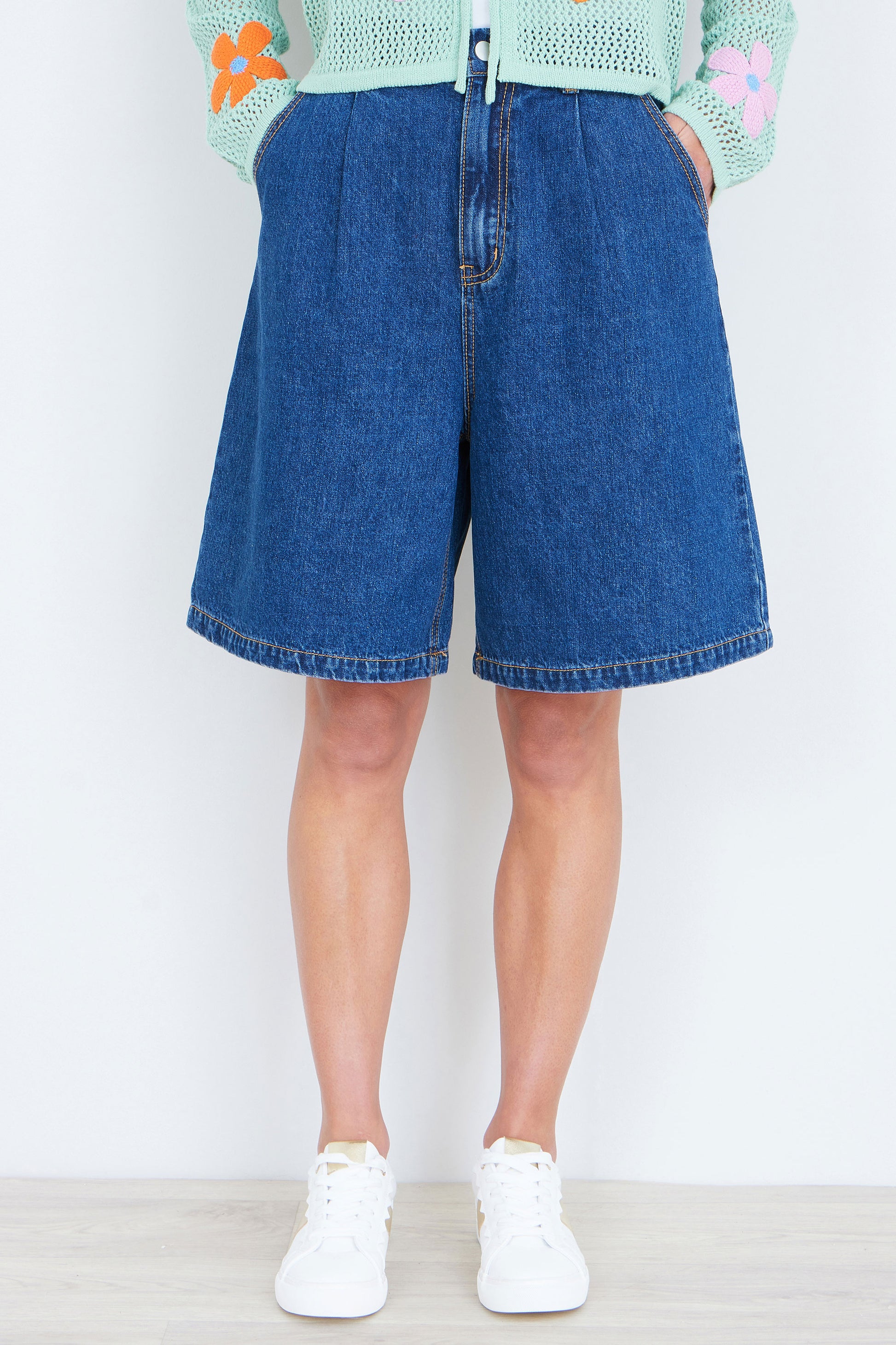 Yumi Blue Denim Wide Leg Shorts SHORTS Yumi