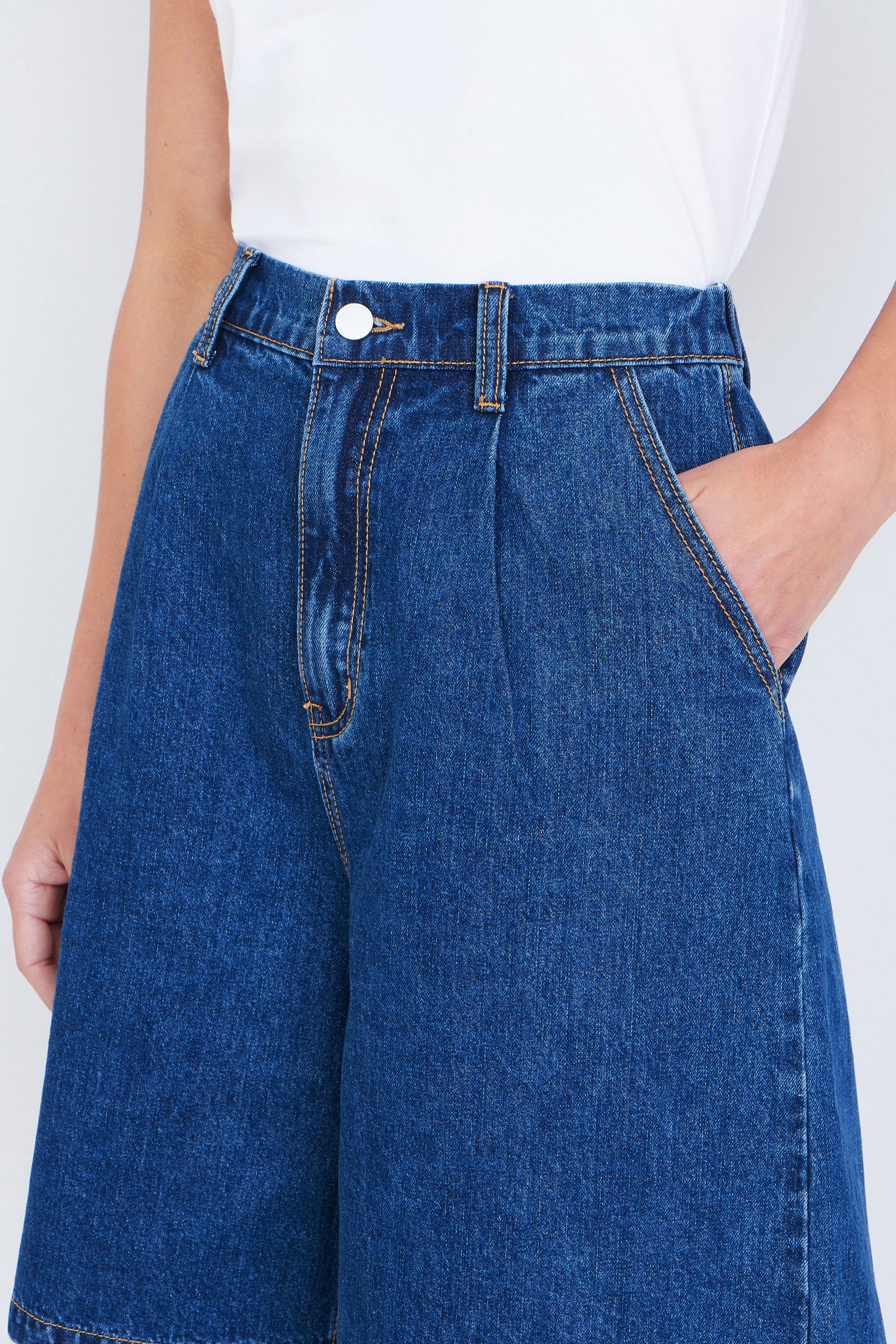 Yumi Blue Denim Wide Leg Shorts SHORTS Yumi