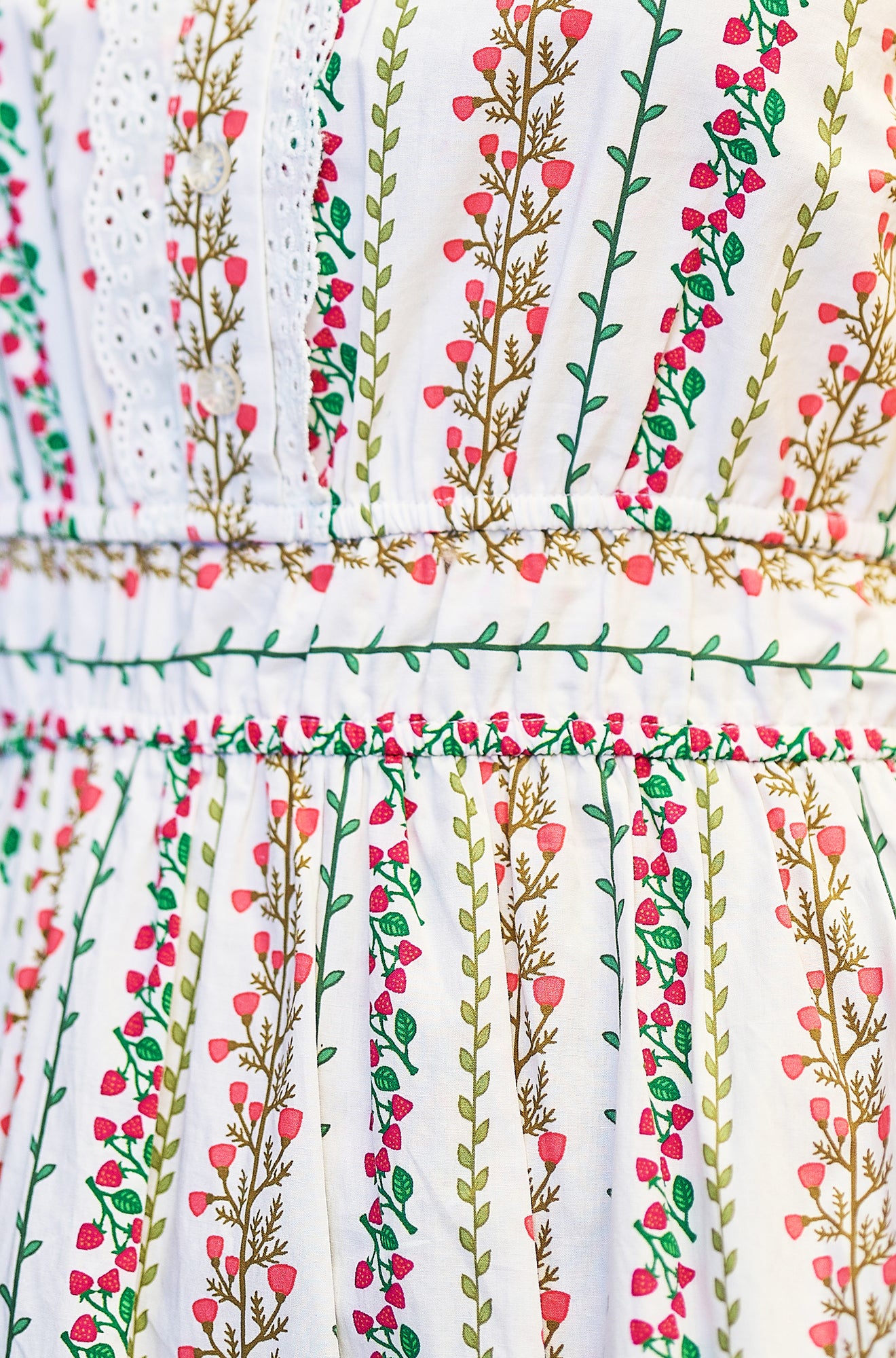 Yumi White Botanical Stripe Midi Dress With Lace Trims Beachwear Yumi