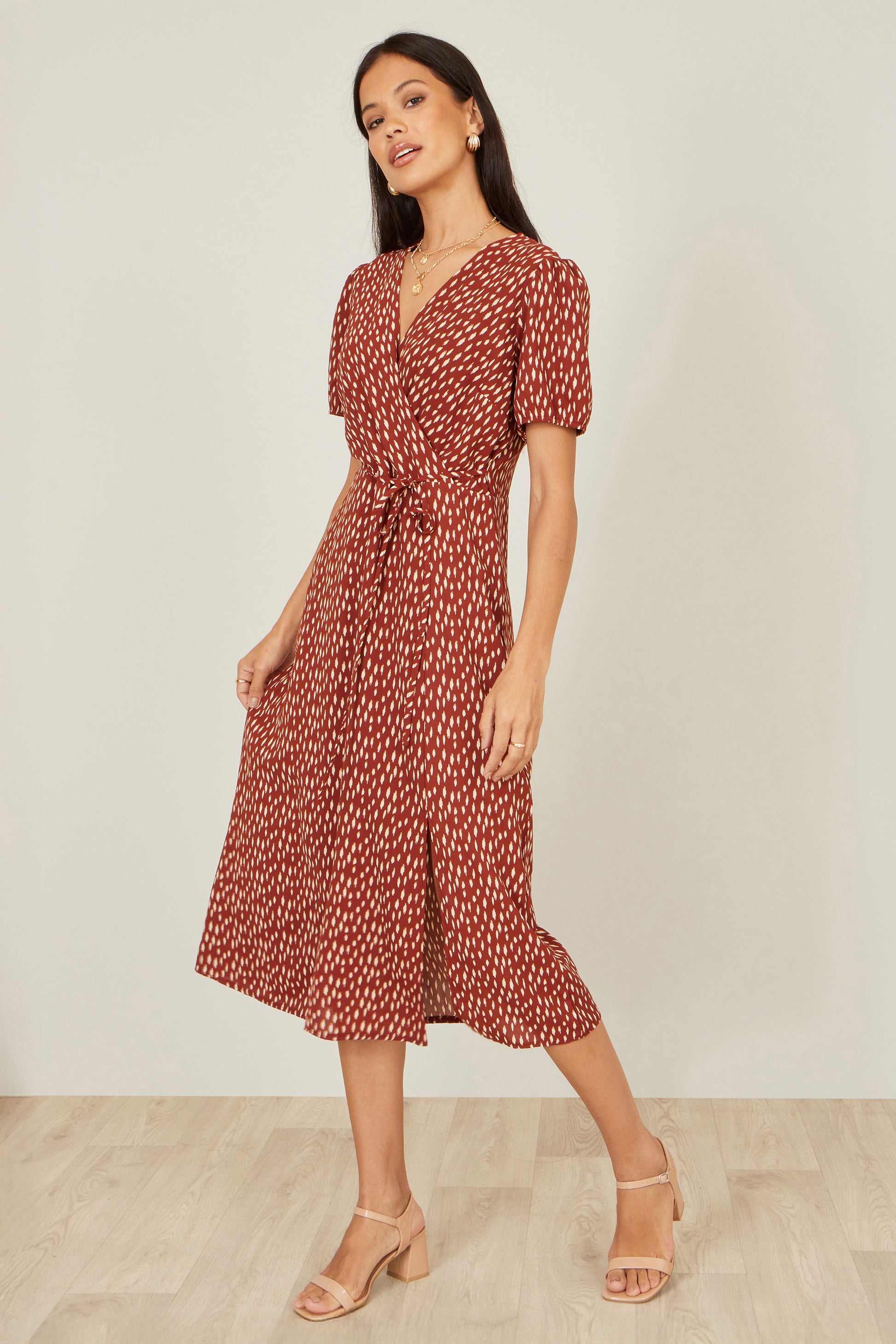 brown spot midi dress Dorothy Spot Midi Dress