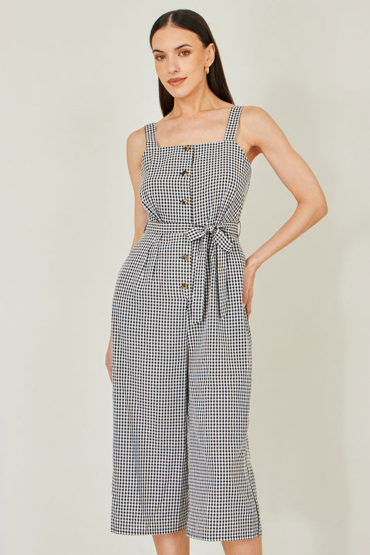 Yumi Black Gingham Button Through Jumpsuit JUMPSUIT Yumi