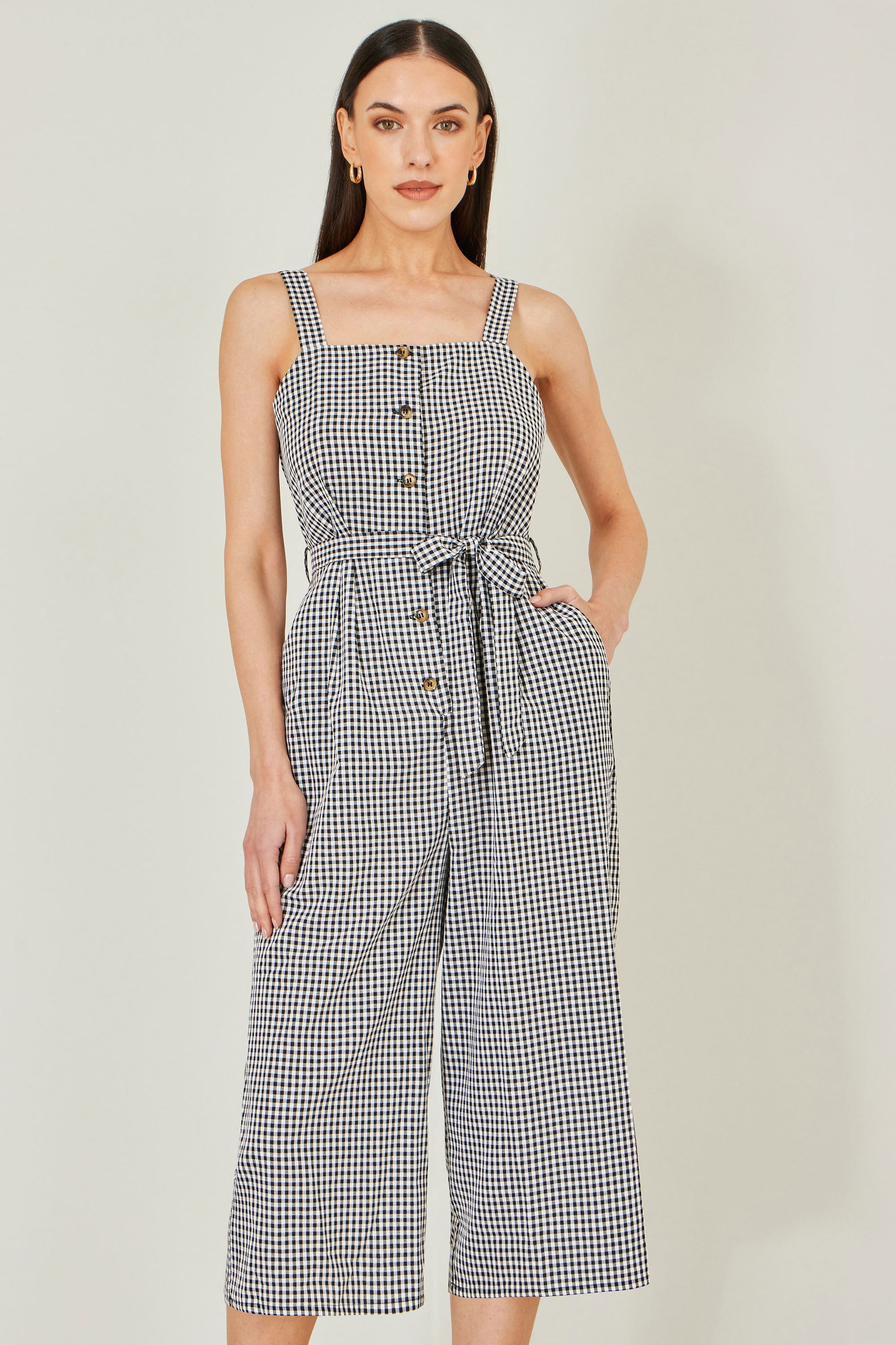 Yumi Black Gingham Button Through Jumpsuit JUMPSUIT Yumi